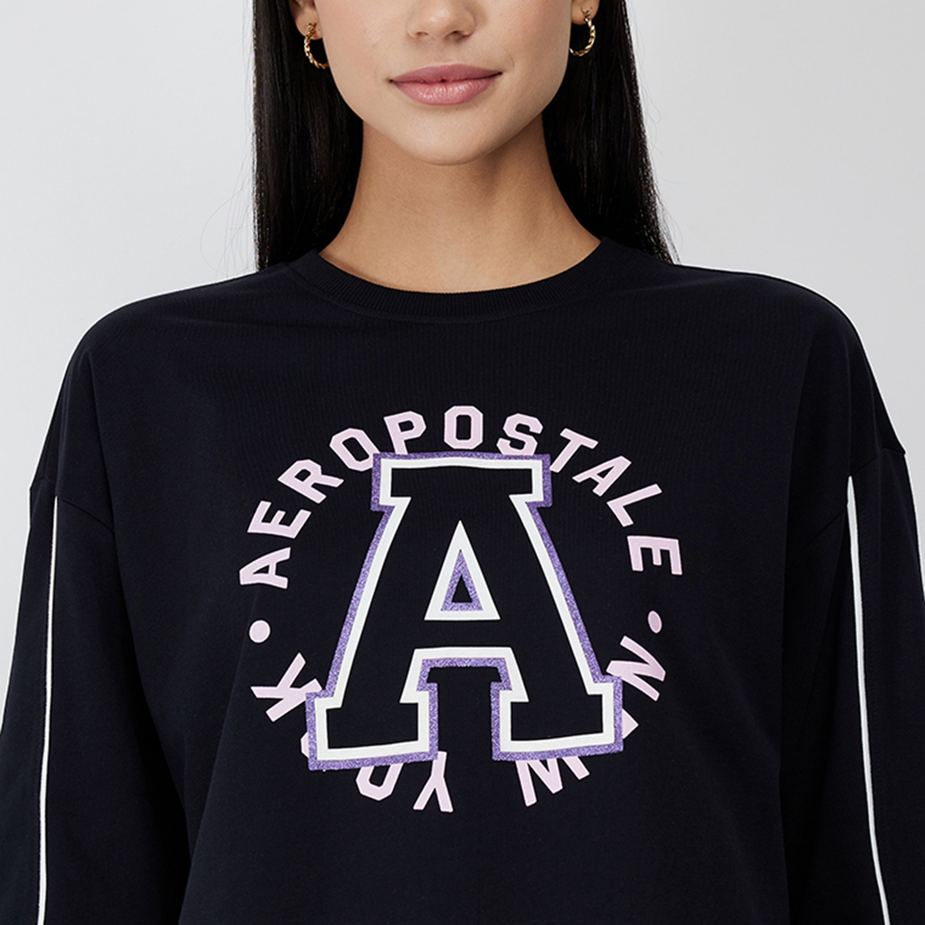 سويت شيرت نسائي برقبة دائرية وأكمام منسدلة وطبعة شعار من أيروبوستال-women-clothing-hoodiesandsweatshirts-sweatshirts-image-3