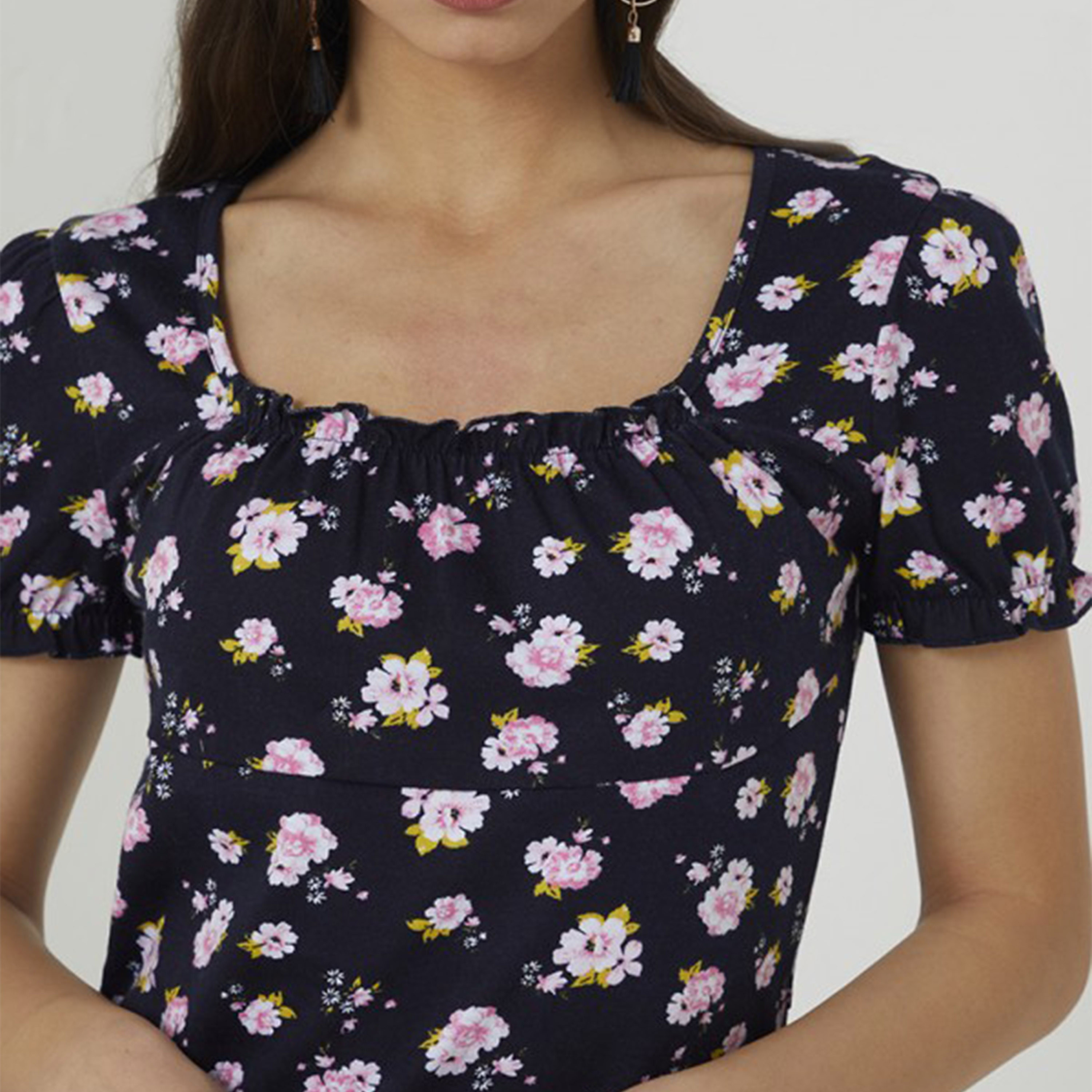 أيروبوستال- فستان قصير ضيق بياقة مربعة وأكمام قصيرة للنساء-women-clothing-dresses-image-3
