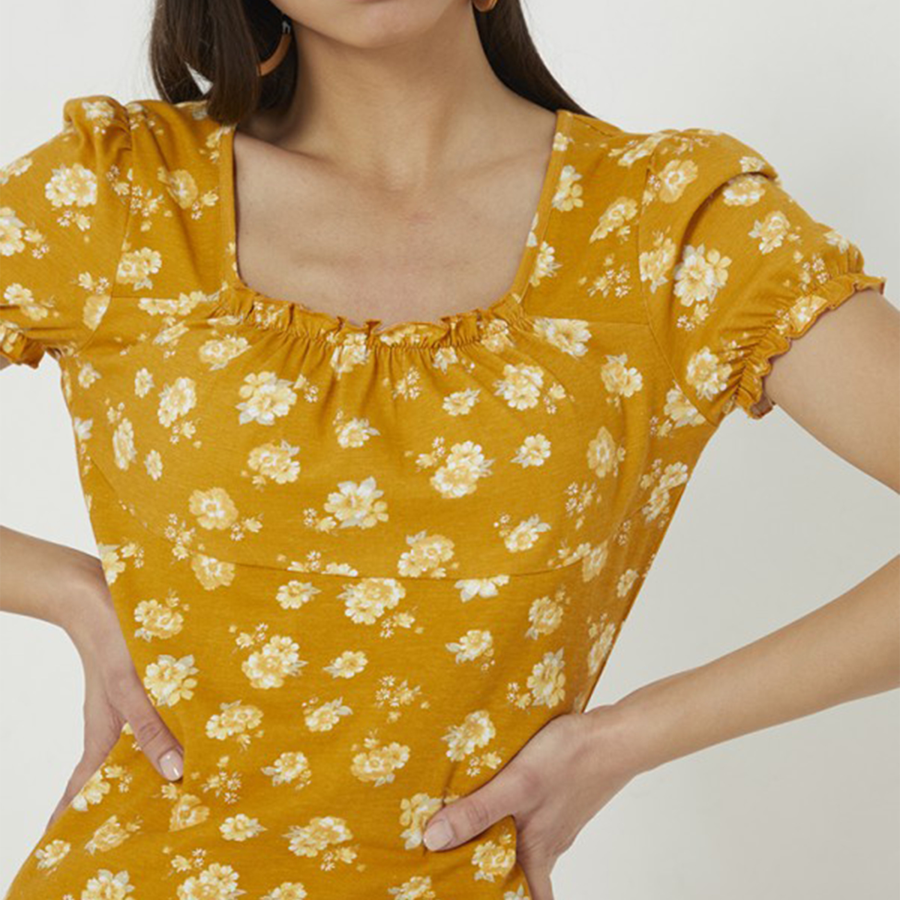 أيروبوستال- فستان قصير ضيق بياقة مربعة وأكمام قصيرة للنساء-women-clothing-dresses-image-7