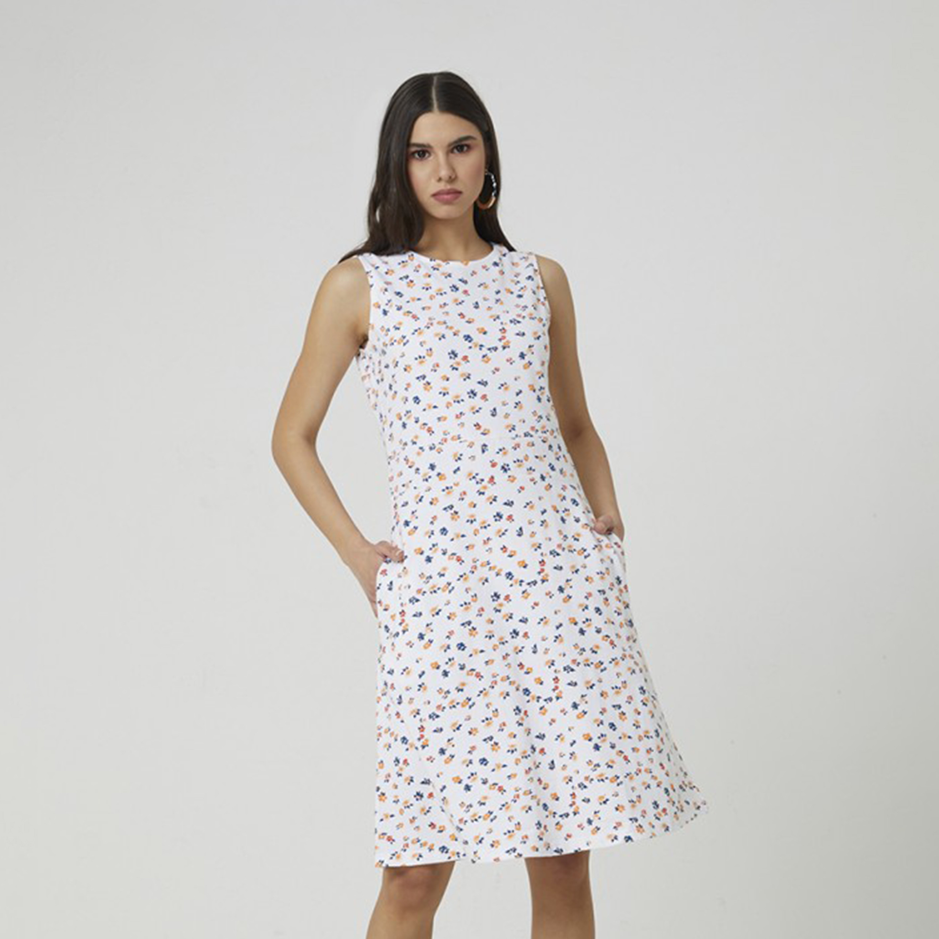 أيروبوستال- فستان نسائي متوسط ​​الطول مطبوع برقبة دائرية وبدون أكمام-women-clothing-dresses-image-1