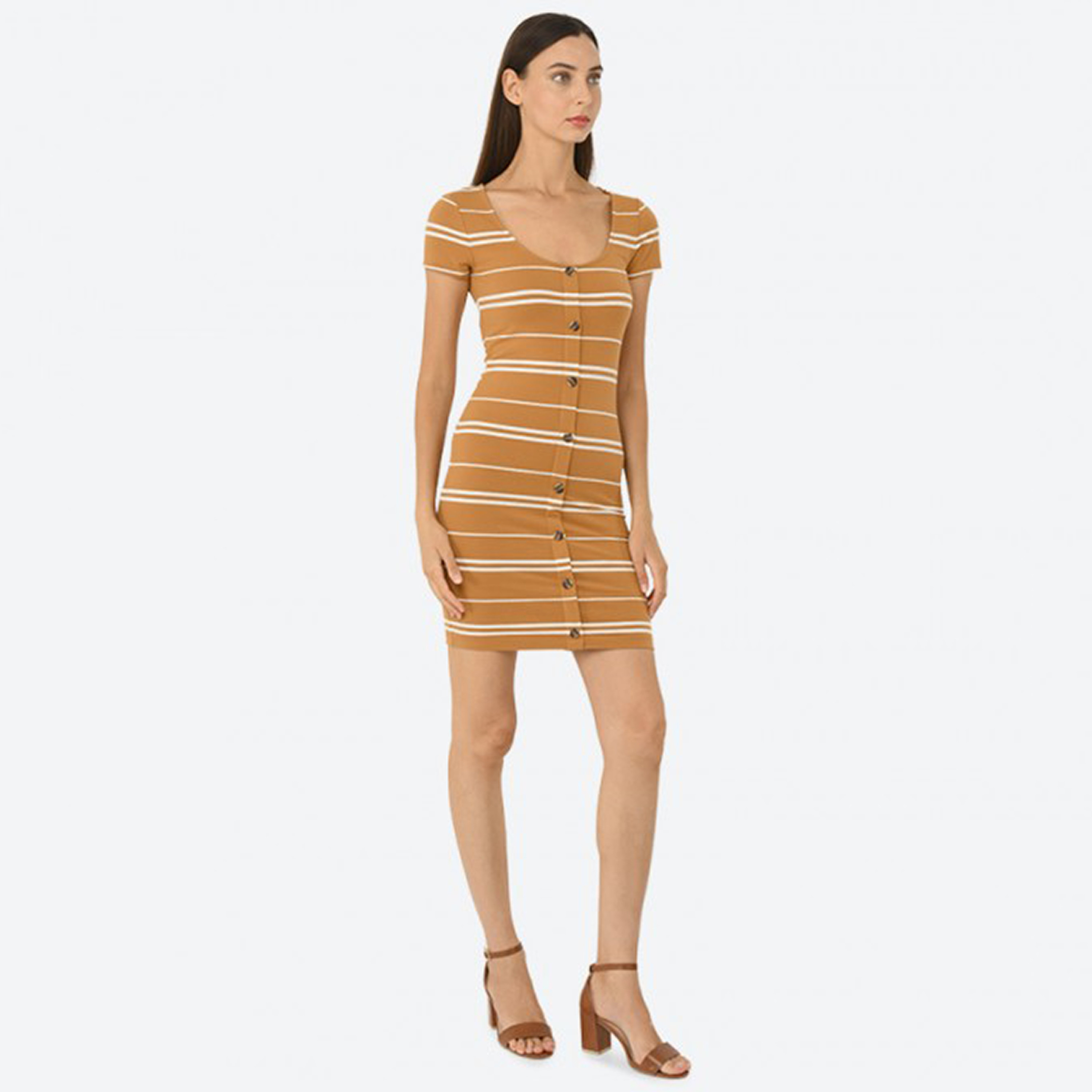 Aeropostale Brown Scoop Neck Striped Women's Bodycon Mini Dress-women-clothing-dresses-image-1
