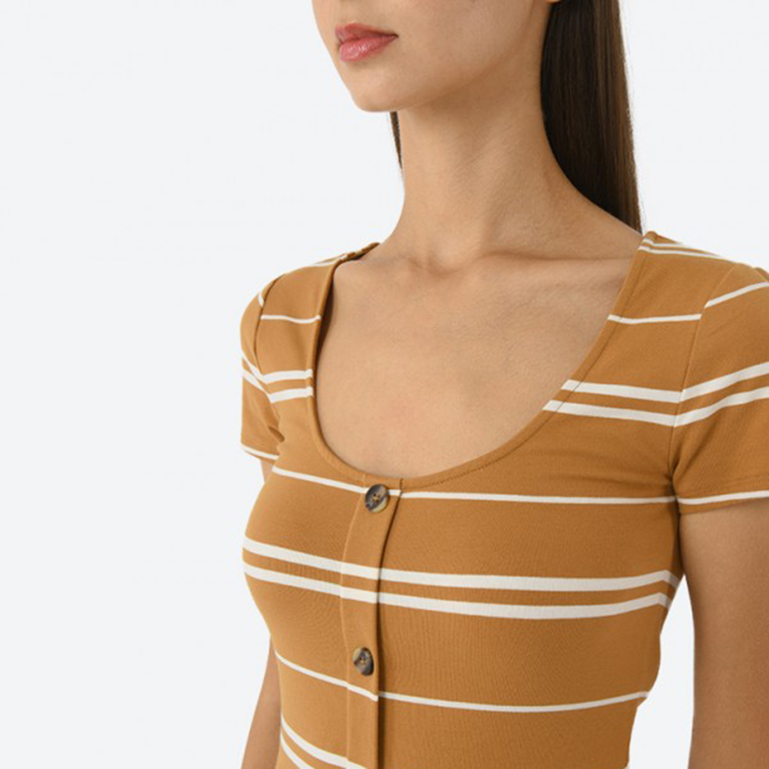 Aeropostale Brown Scoop Neck Striped Women's Bodycon Mini Dress-women-clothing-dresses-image-3