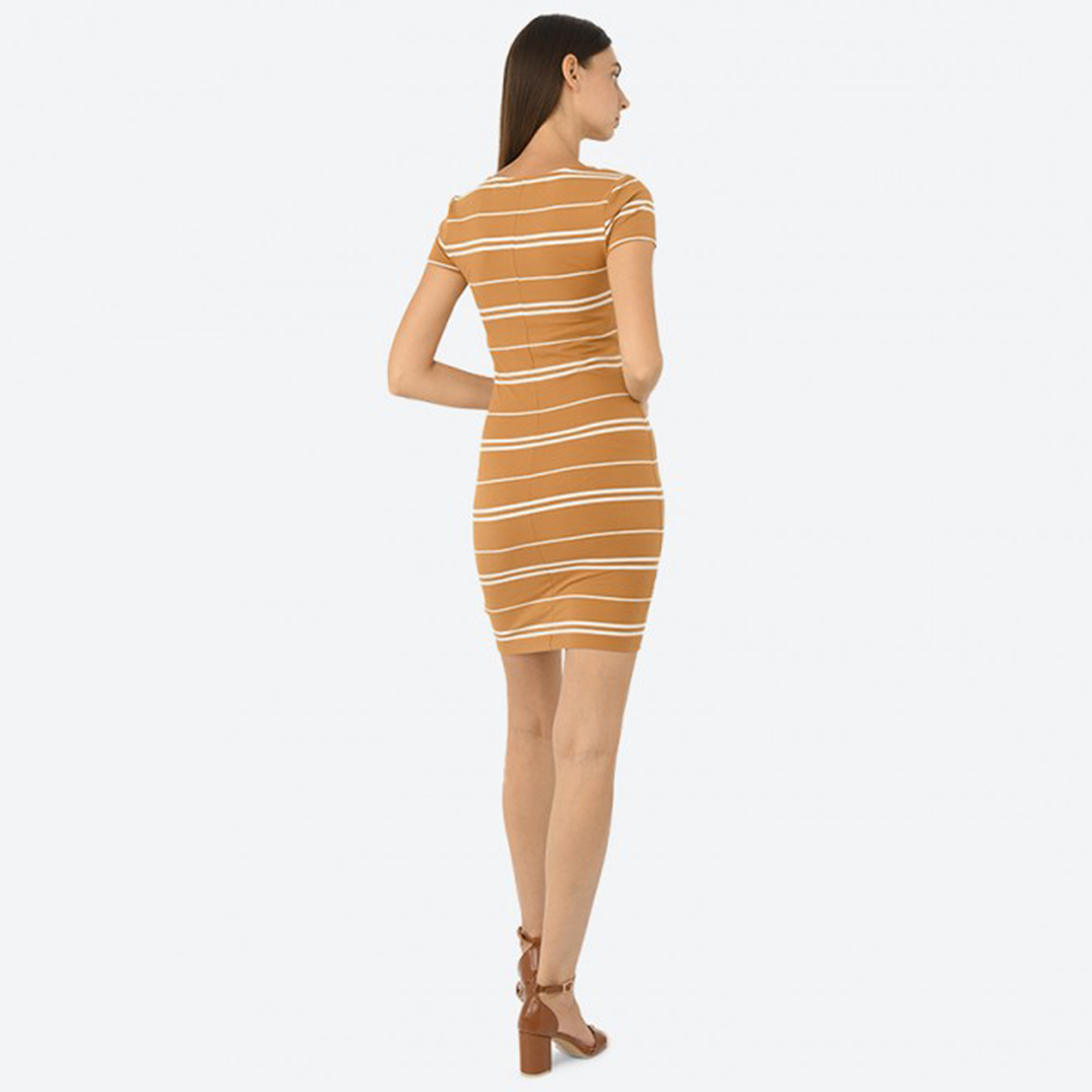 Aeropostale Brown Scoop Neck Striped Women's Bodycon Mini Dress-women-clothing-dresses-image-4