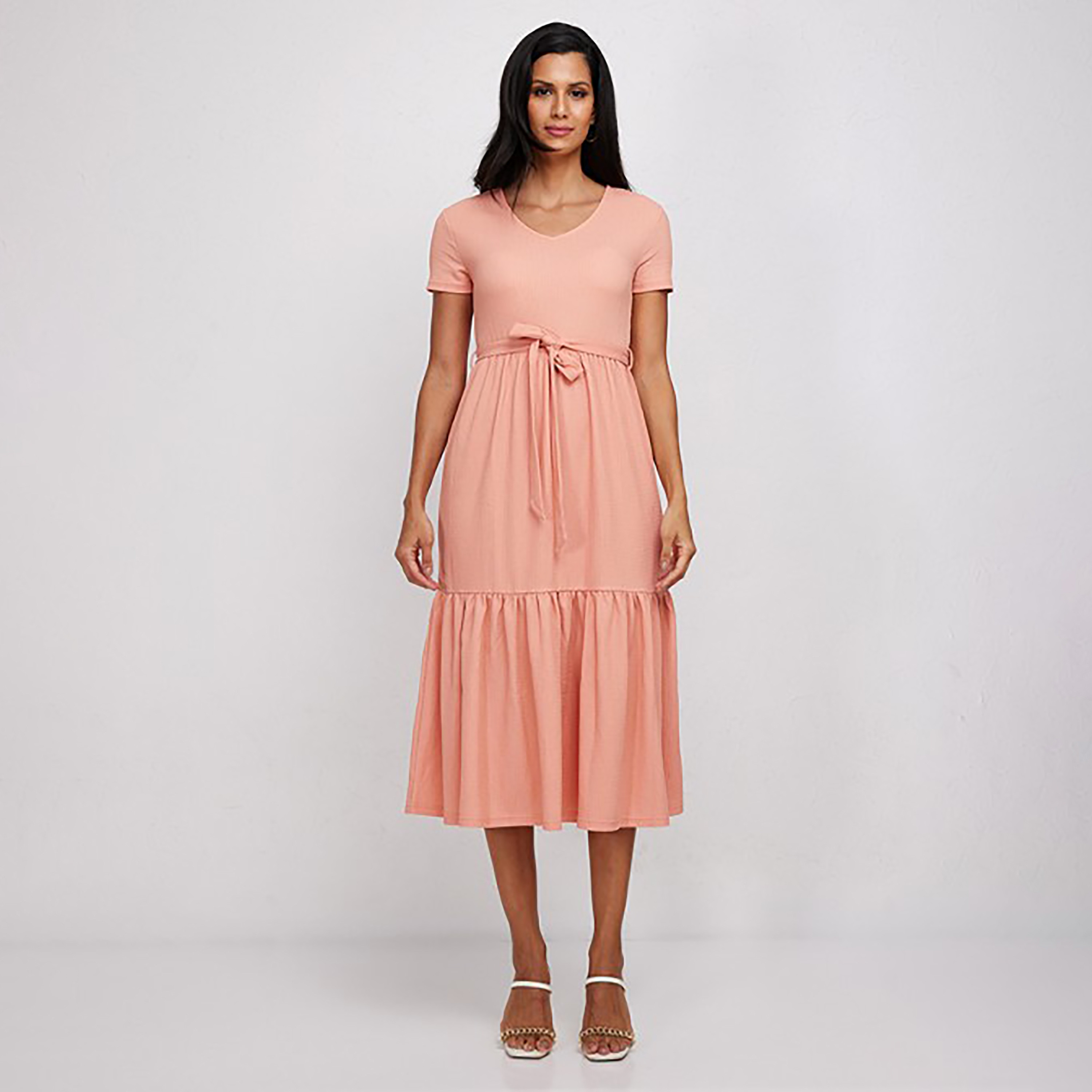 Aeropostale Textured V-Neck Tiered Midi Dress-women-clothing-dresses-image-1