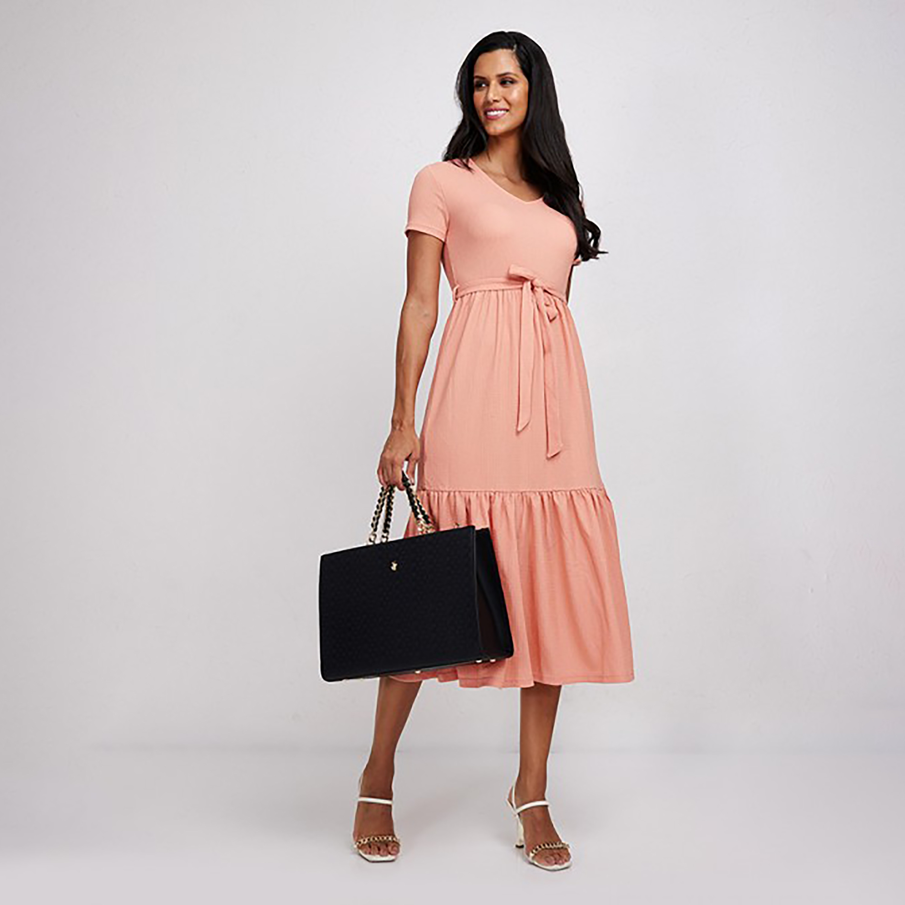 Aeropostale Textured V-Neck Tiered Midi Dress-women-clothing-dresses-image-2