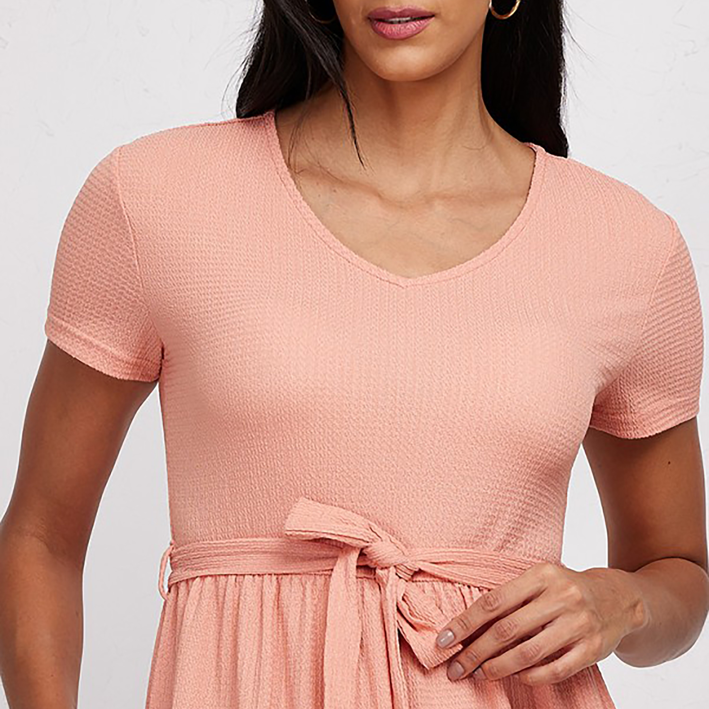 Aeropostale Textured V-Neck Tiered Midi Dress-women-clothing-dresses-image-3
