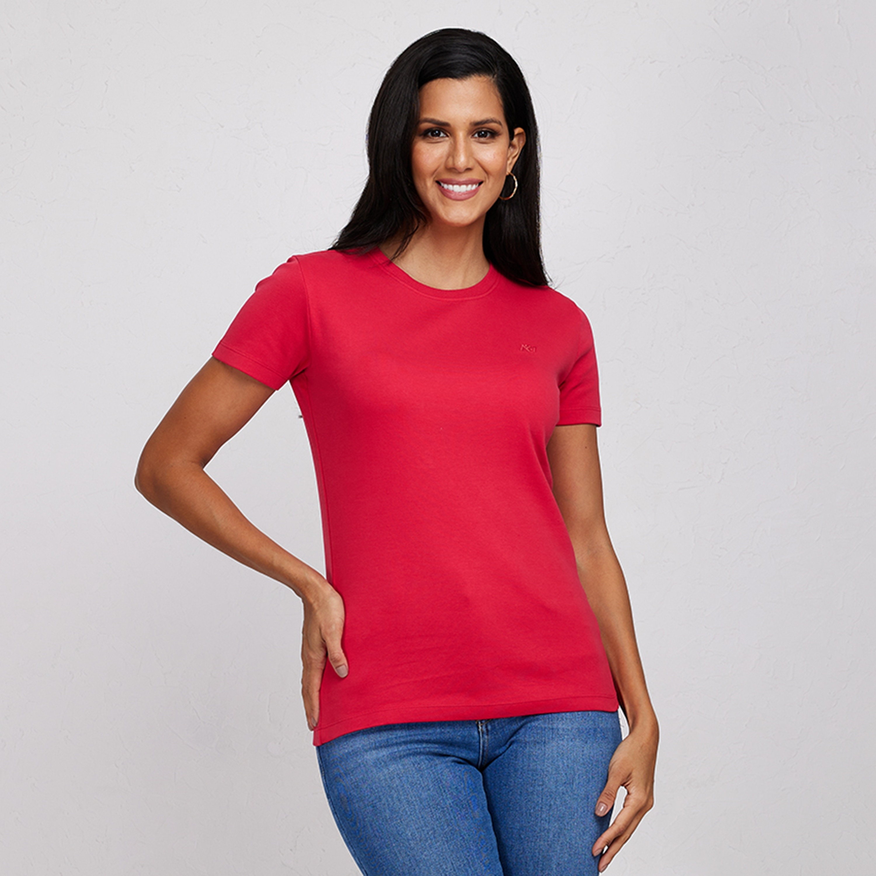 تي شيرت نسائي بأكمام قصيرة ورقبة دائرية سادة من أيروبوستال-women-clothing-tshirts-image-13