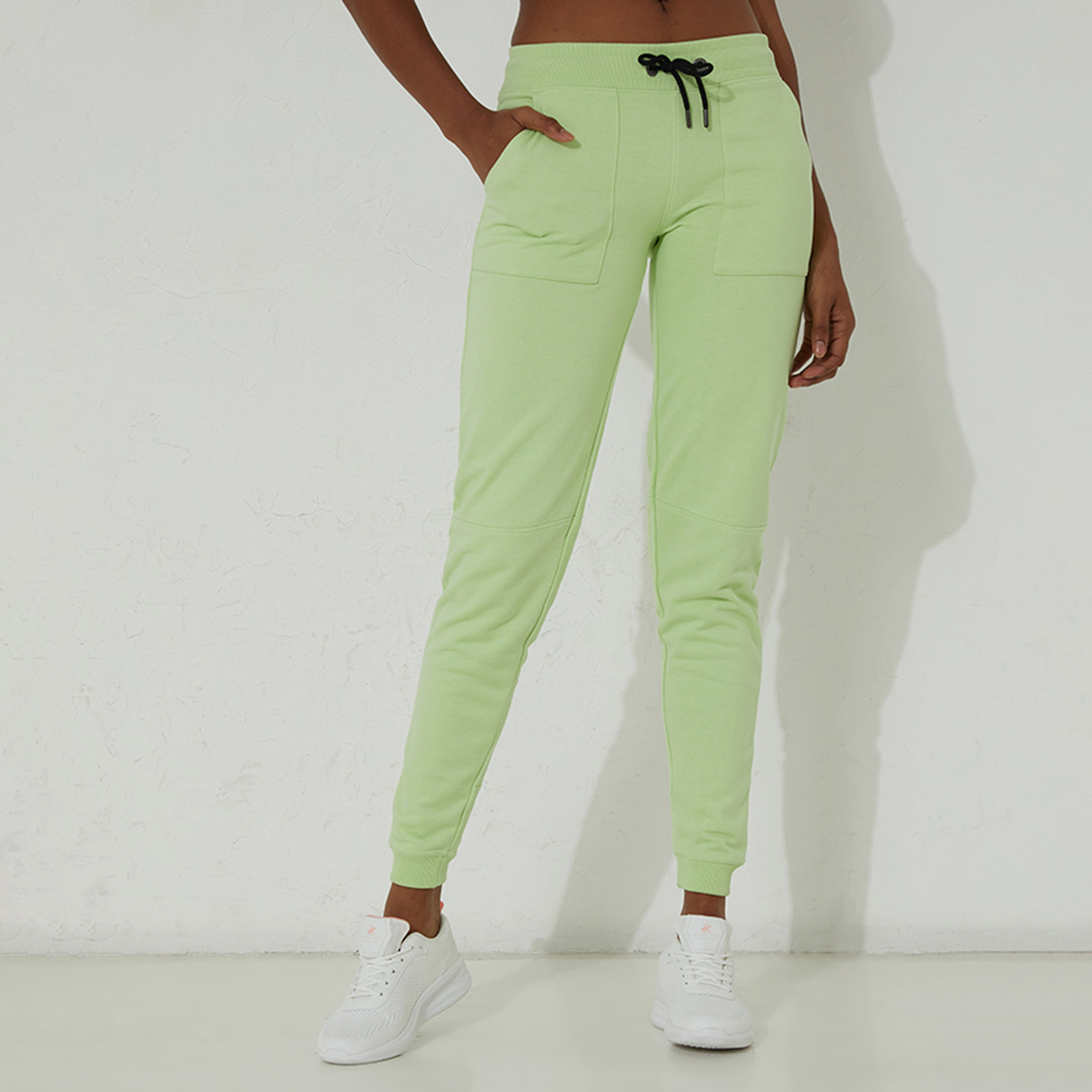 بنطلون ركض نسائي سادة بخصر متوسط ورباط من أيروبوستال-women-clothing-bottoms-joggers-image-1
