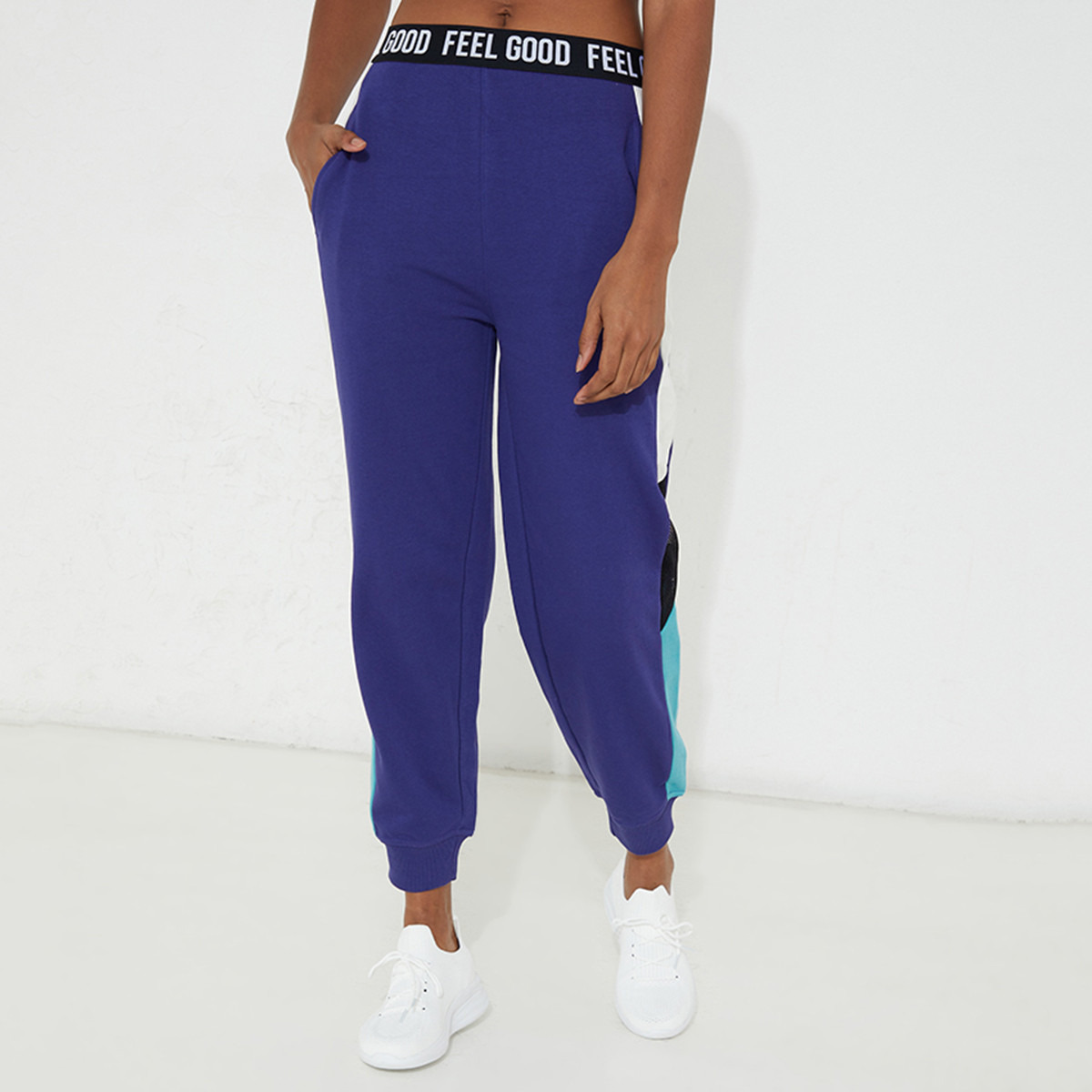 Aeropostale Women Navy Blue Colour Blocked Elasticated Waistband Joggers with Slant Pockets-women-clothing-bottoms-joggers-image-1