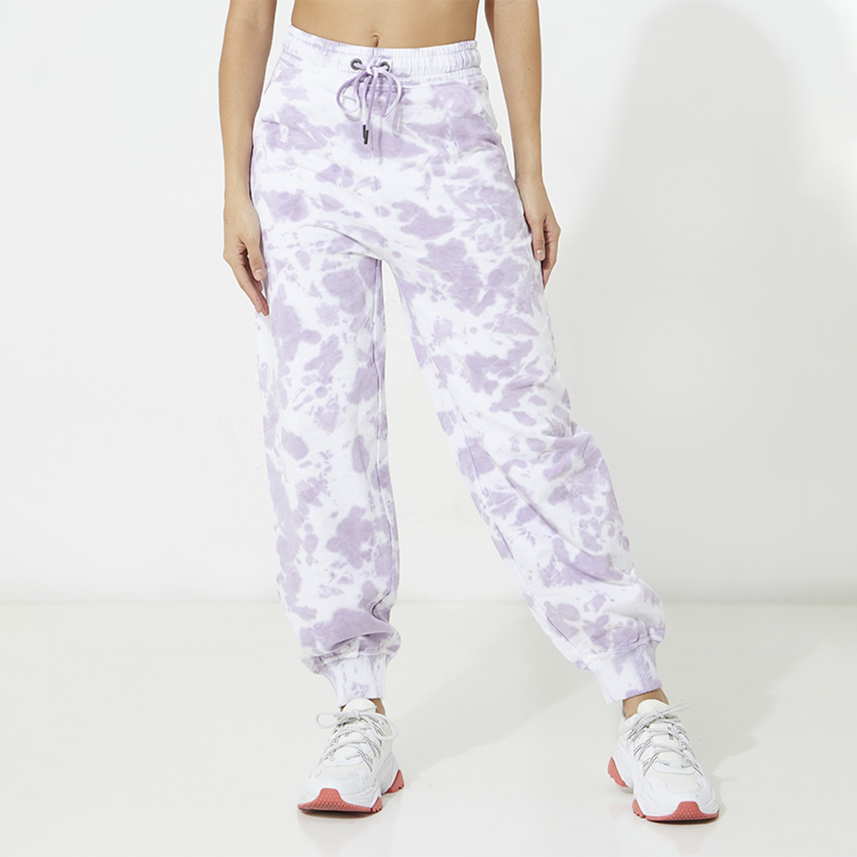 بنطلون ركض نسائي تاي-داي بخصر متوسط ورباط سحب من أيروبوستال-women-clothing-bottoms-joggers-image-1