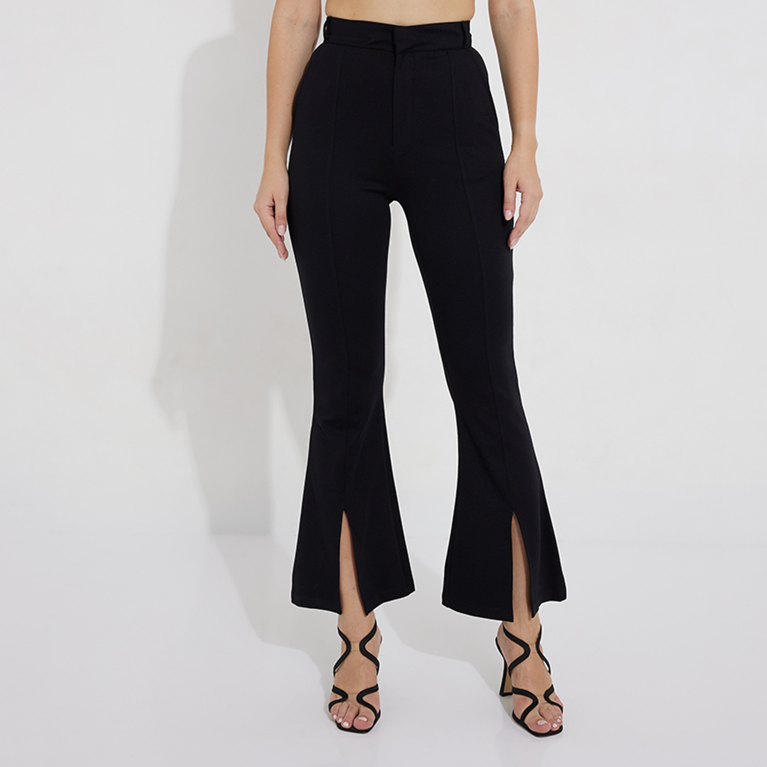 بنطلون سادة بخصر مرتفع وإغلاق بخطاف وشريط للنساء من أيروبوستال-women-clothing-bottoms-trousers-image-1