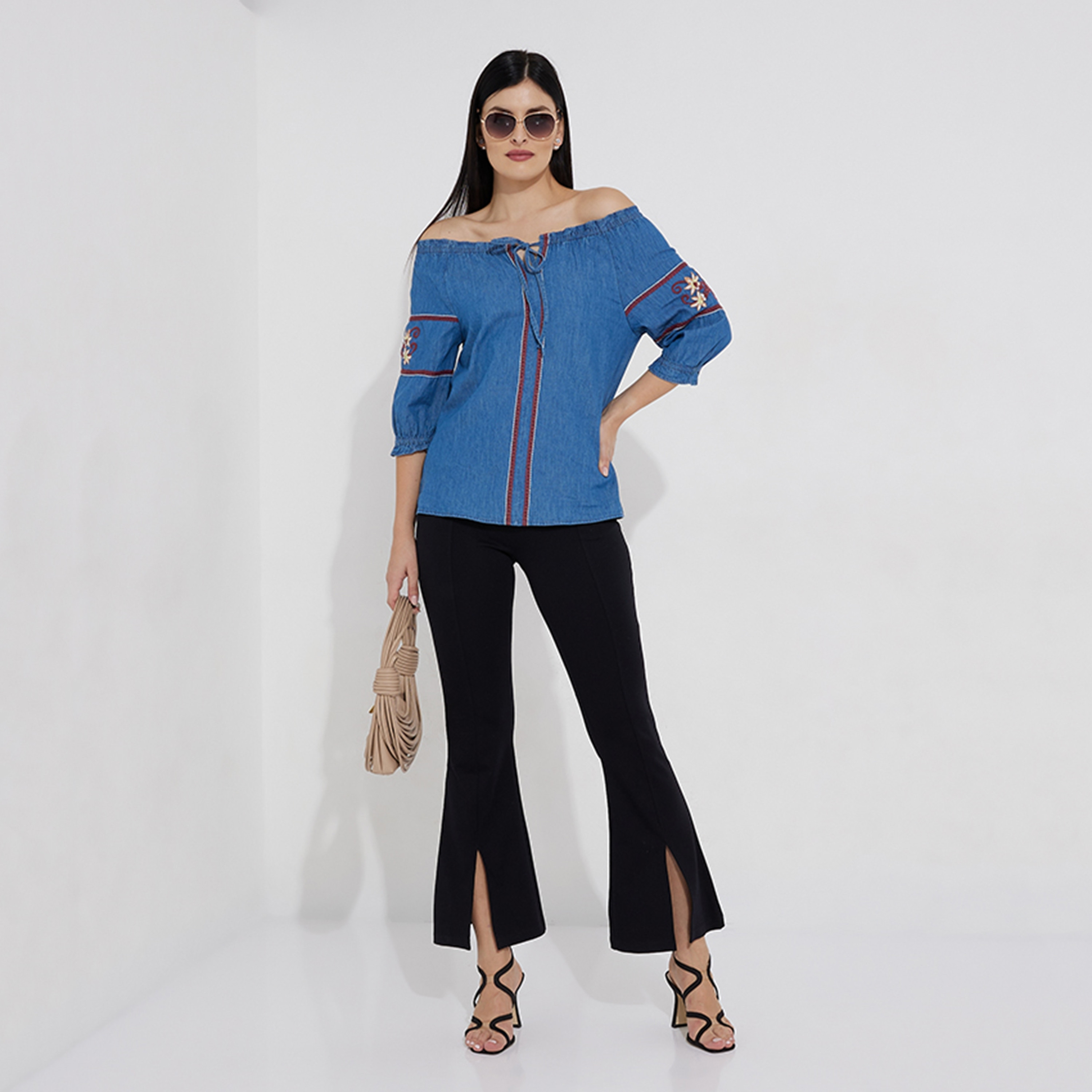 بنطلون سادة بخصر مرتفع وإغلاق بخطاف وشريط للنساء من أيروبوستال-women-clothing-bottoms-trousers-image-2