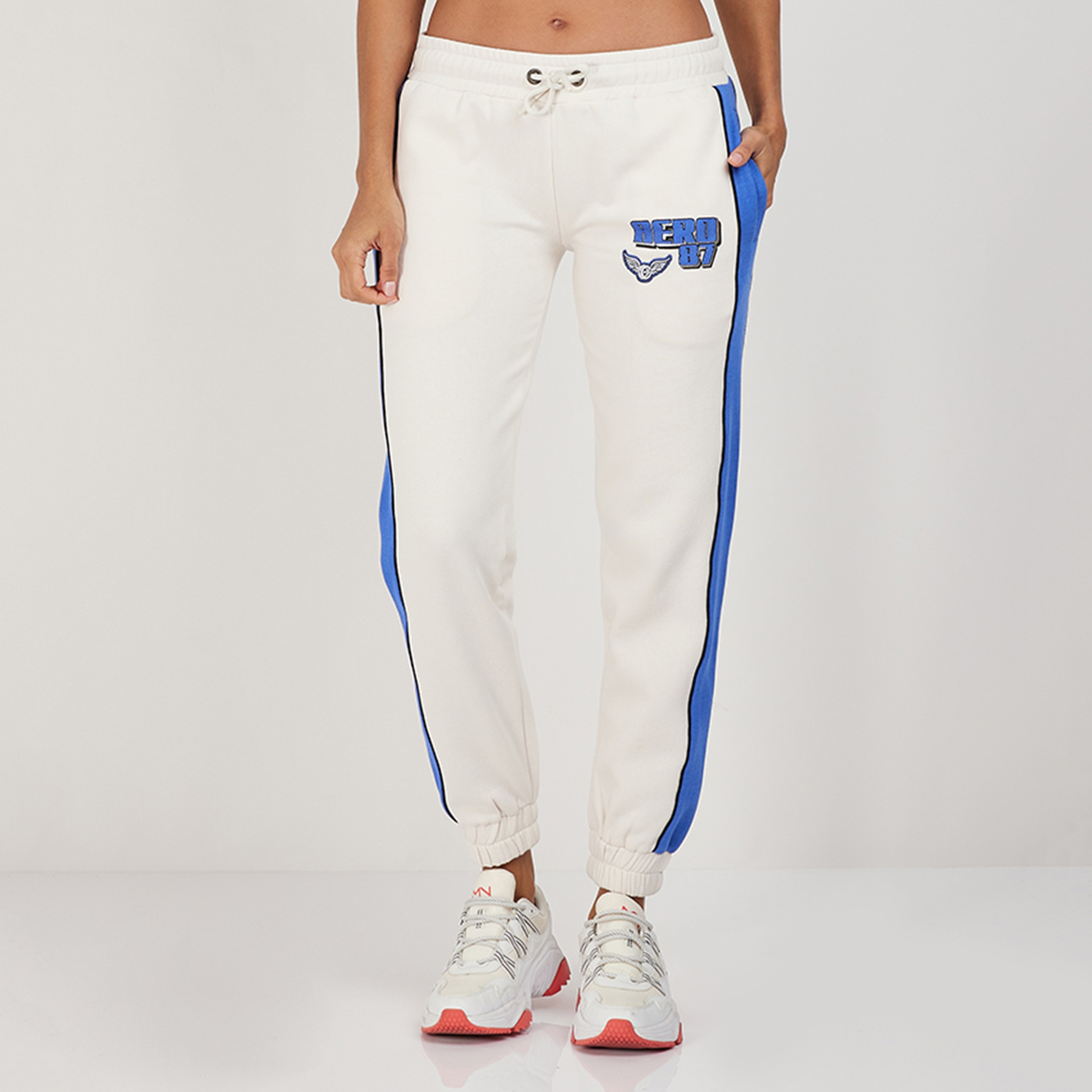 بنطلون رياضي نسائي بخصر متوسط الارتفاع وسلك سحب متعدد الألوان من أيروبوستال-women-clothing-bottoms-joggers-image-1
