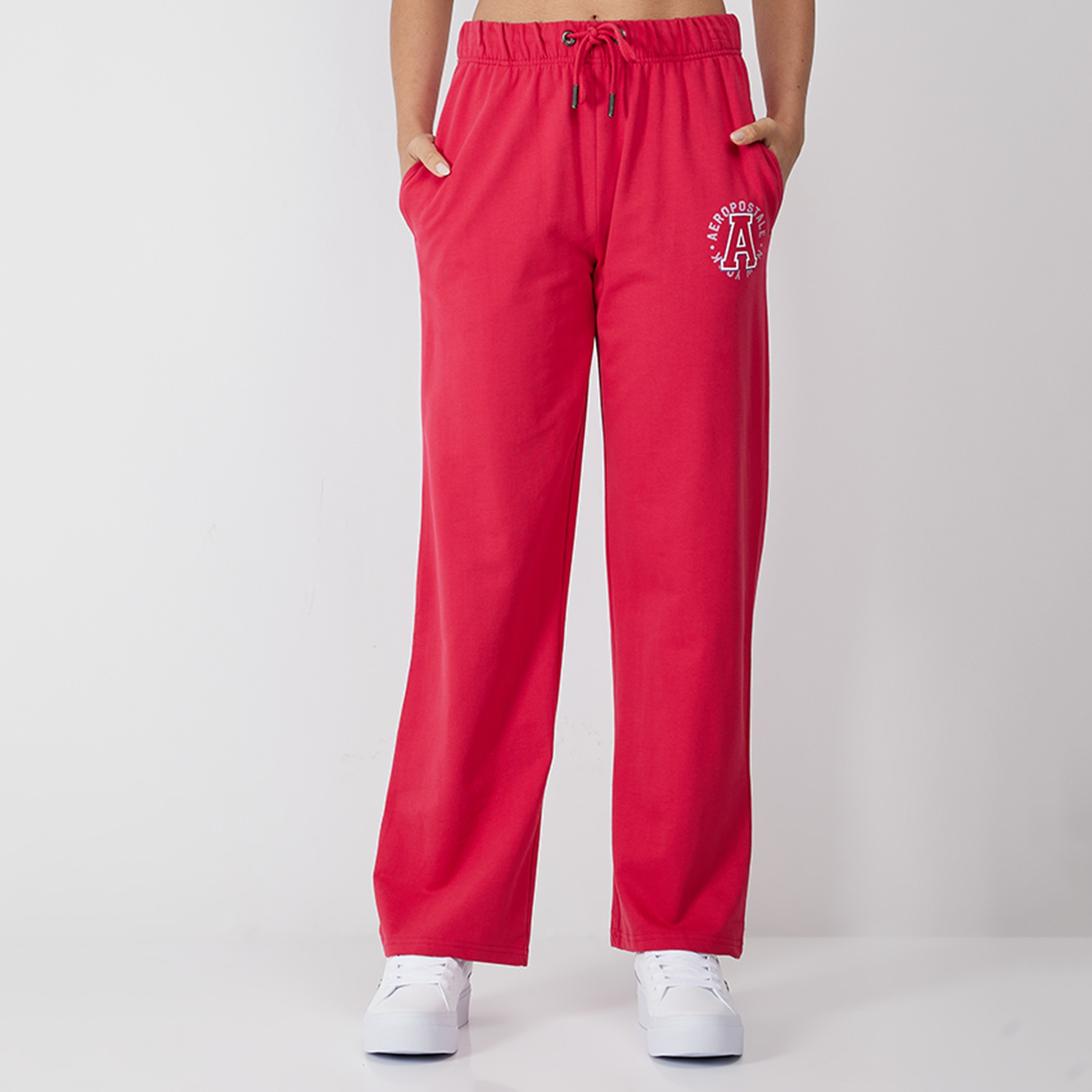 بنطال رياضي نسائي بخصر مرتفع وربطة عنق وطبعة شعار من أيروبوستال-women-clothing-bottoms-joggers-image-1