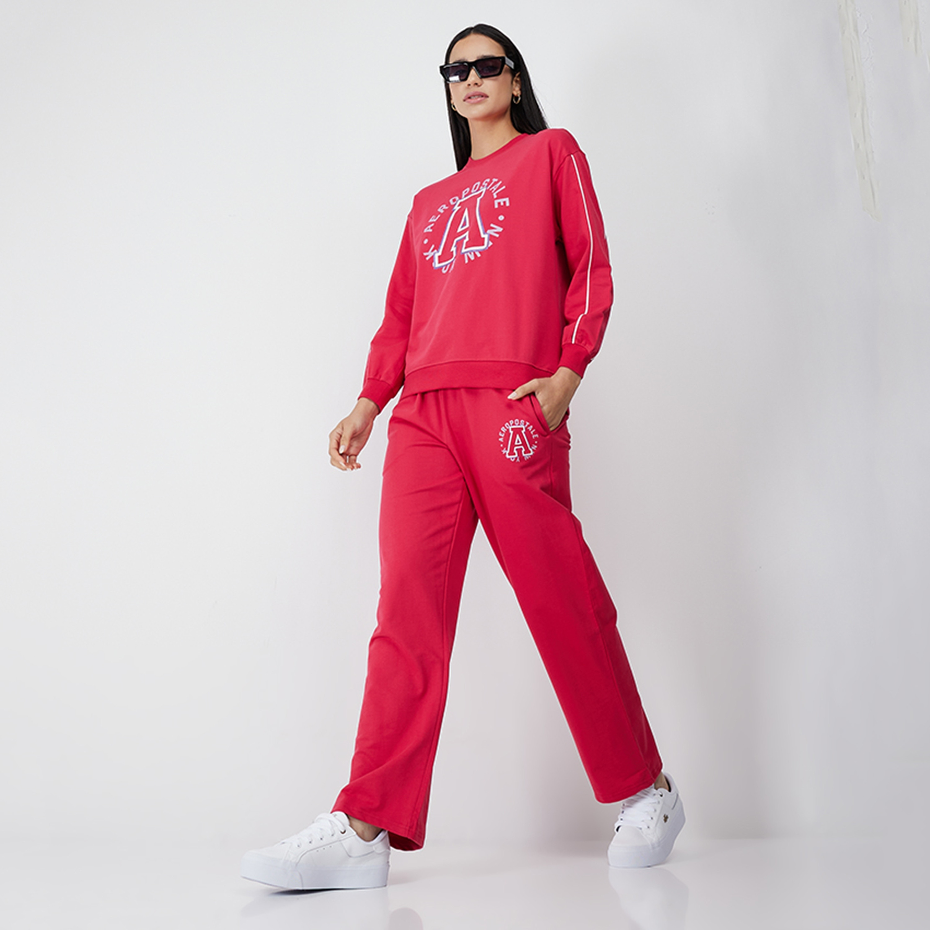 بنطال رياضي نسائي بخصر مرتفع وربطة عنق وطبعة شعار من أيروبوستال-women-clothing-bottoms-joggers-image-2
