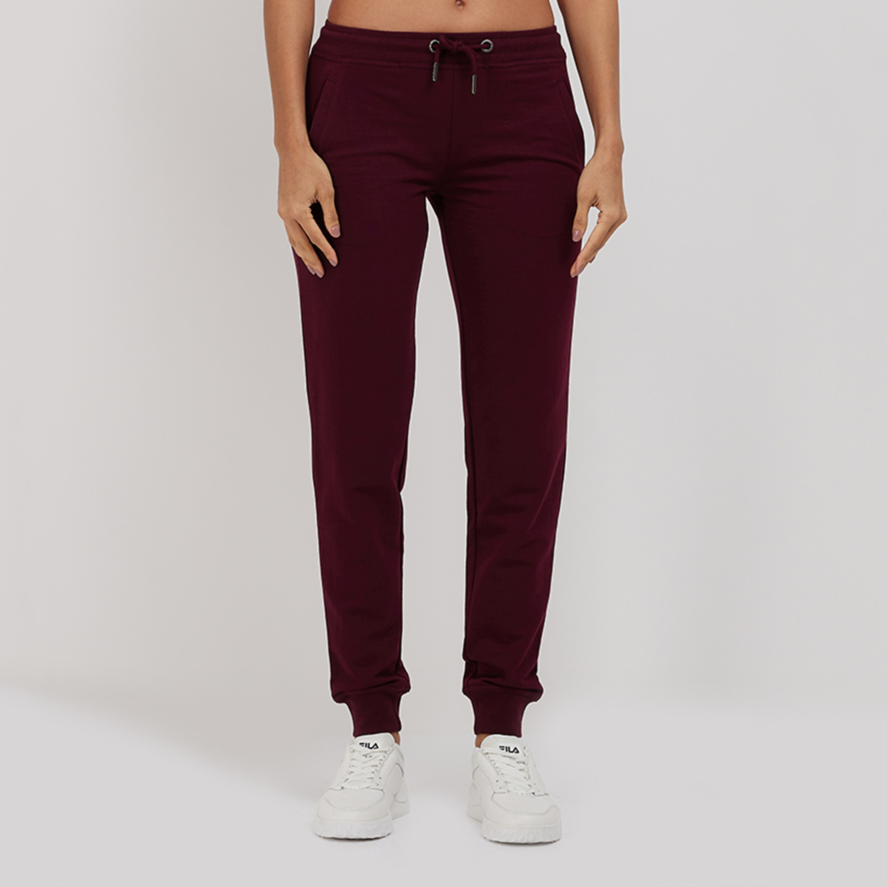 بنطلون رياضي نسائي سادة بخصر متوسط ورباط للإغلاق من أيروبوستال-women-clothing-bottoms-joggers-image-1