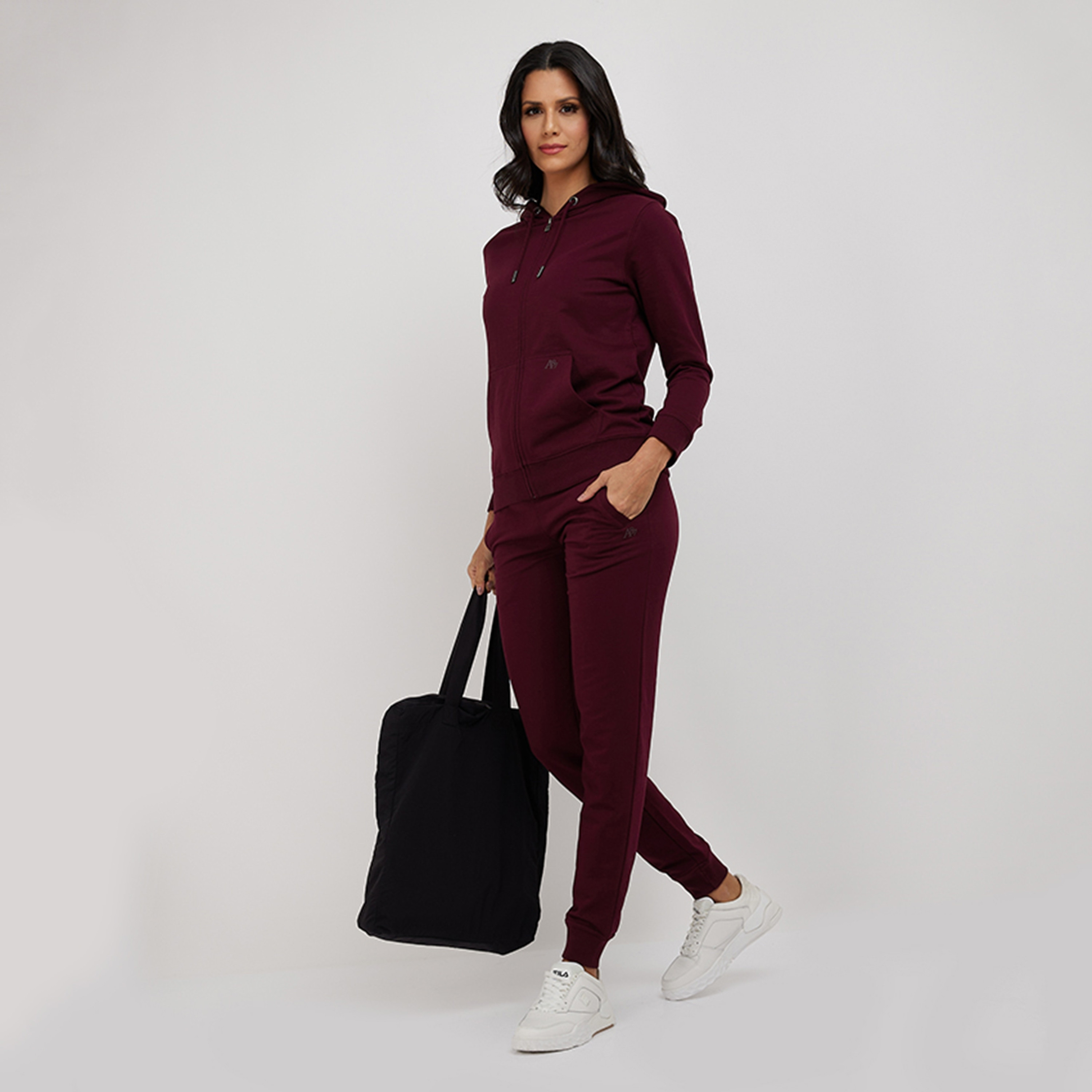 بنطلون رياضي نسائي سادة بخصر متوسط ورباط للإغلاق من أيروبوستال-women-clothing-bottoms-joggers-image-2