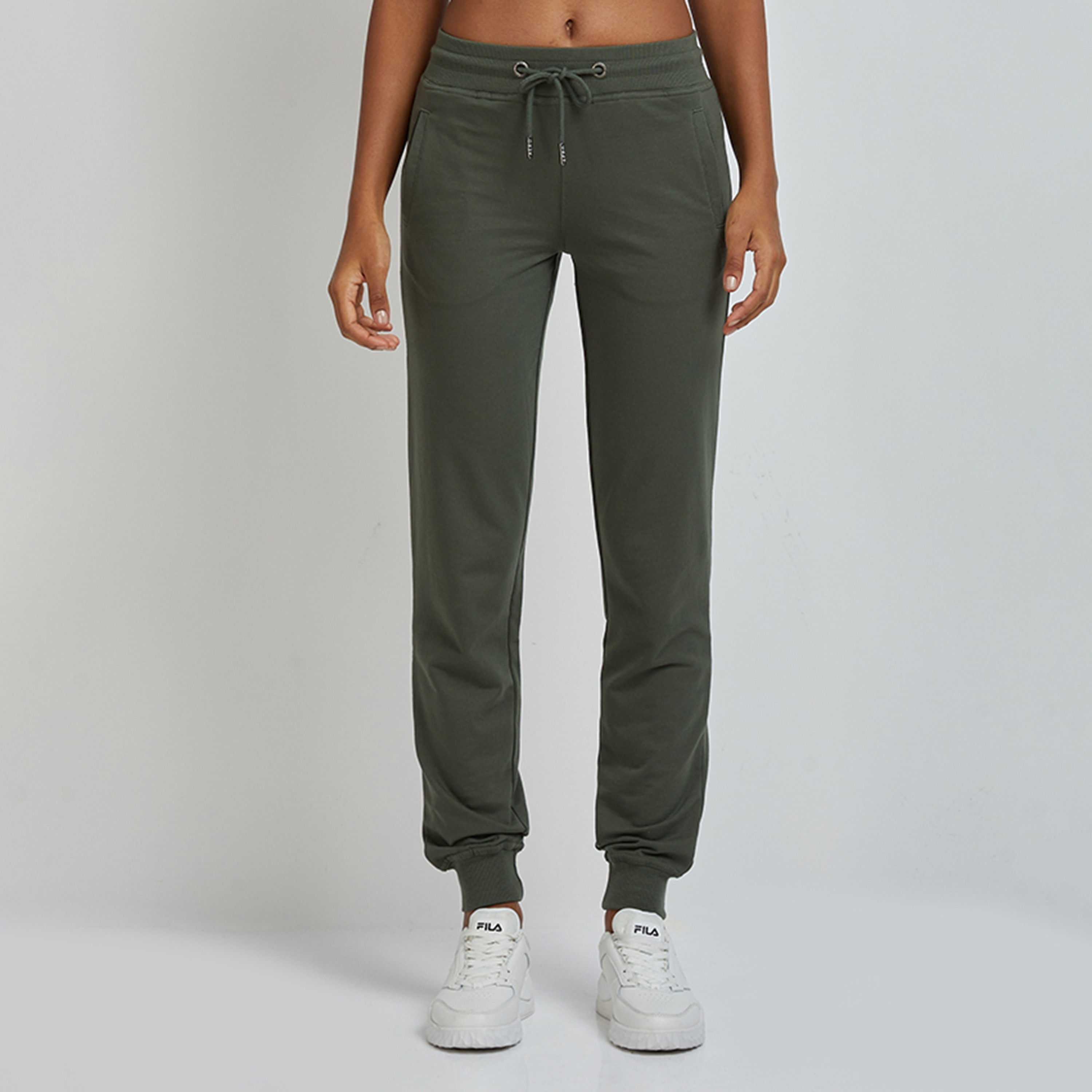 بنطلون ركض نسائي سادة بخصر متوسط ورباط من أيروبوستال-women-clothing-bottoms-joggers-image-1