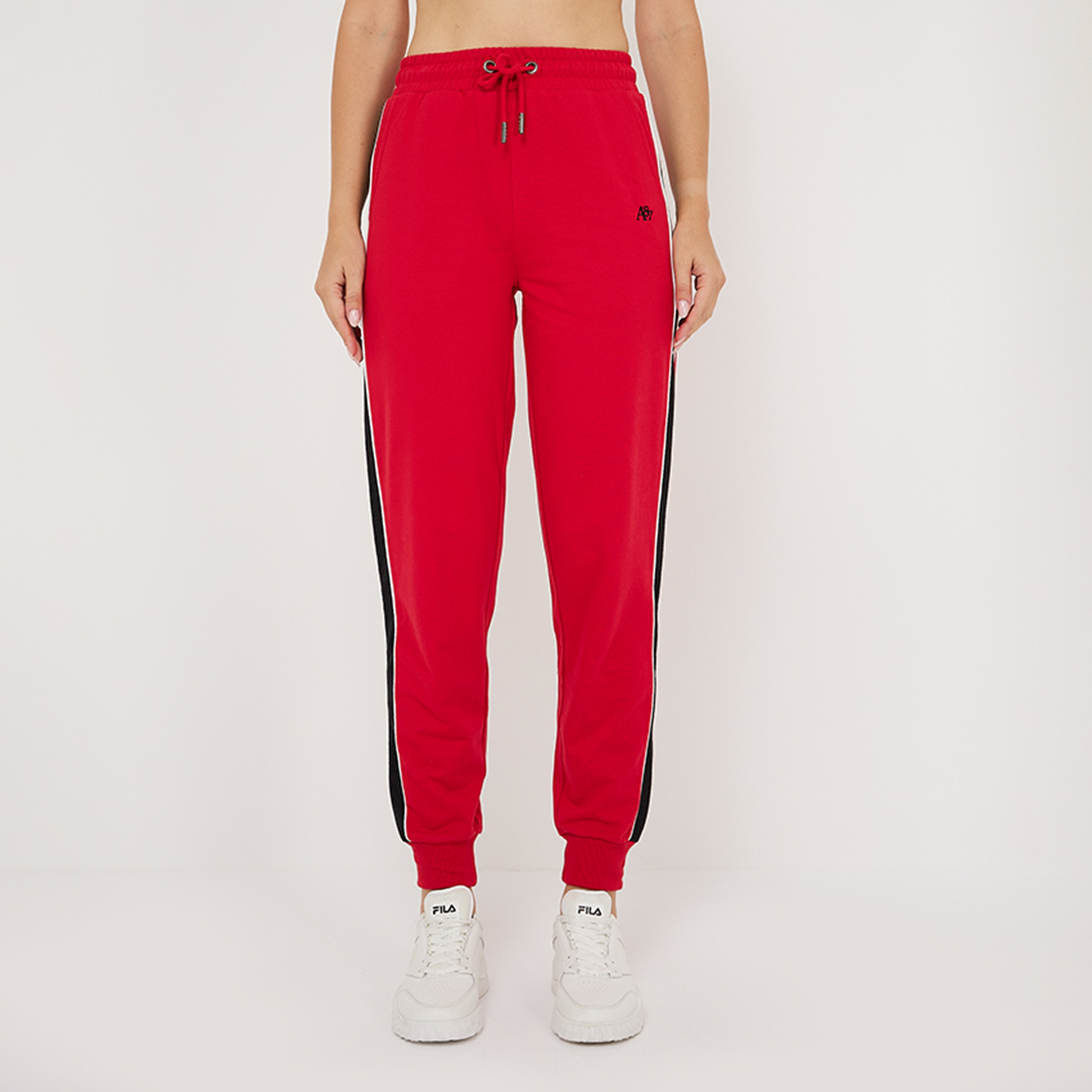 بنطال رياضي نسائي سادة بخصر مرتفع ورباط بخطوط جانبية من أيروبوستال-women-clothing-bottoms-joggers-image-5