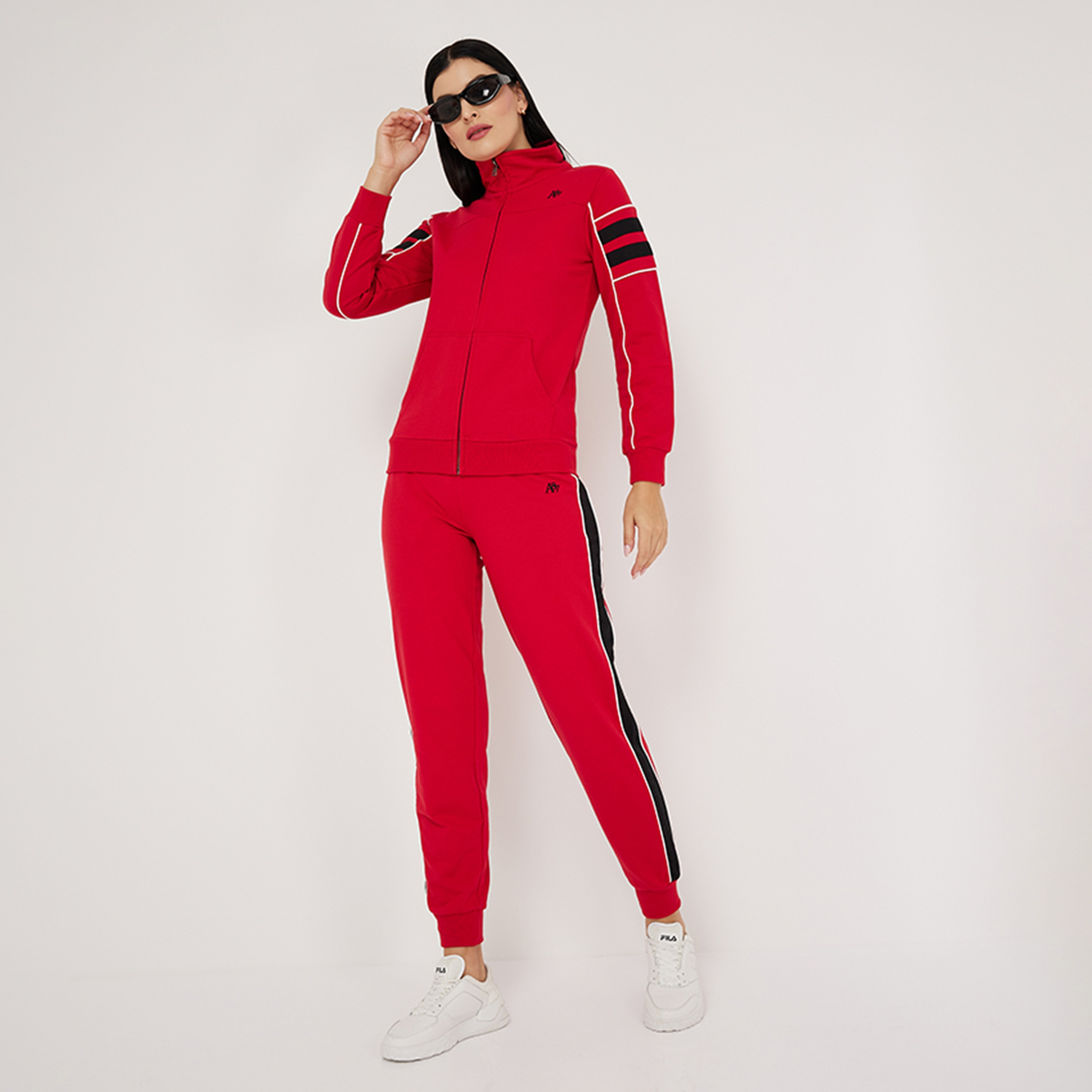 بنطال رياضي نسائي سادة بخصر مرتفع ورباط بخطوط جانبية من أيروبوستال-women-clothing-bottoms-joggers-image-6