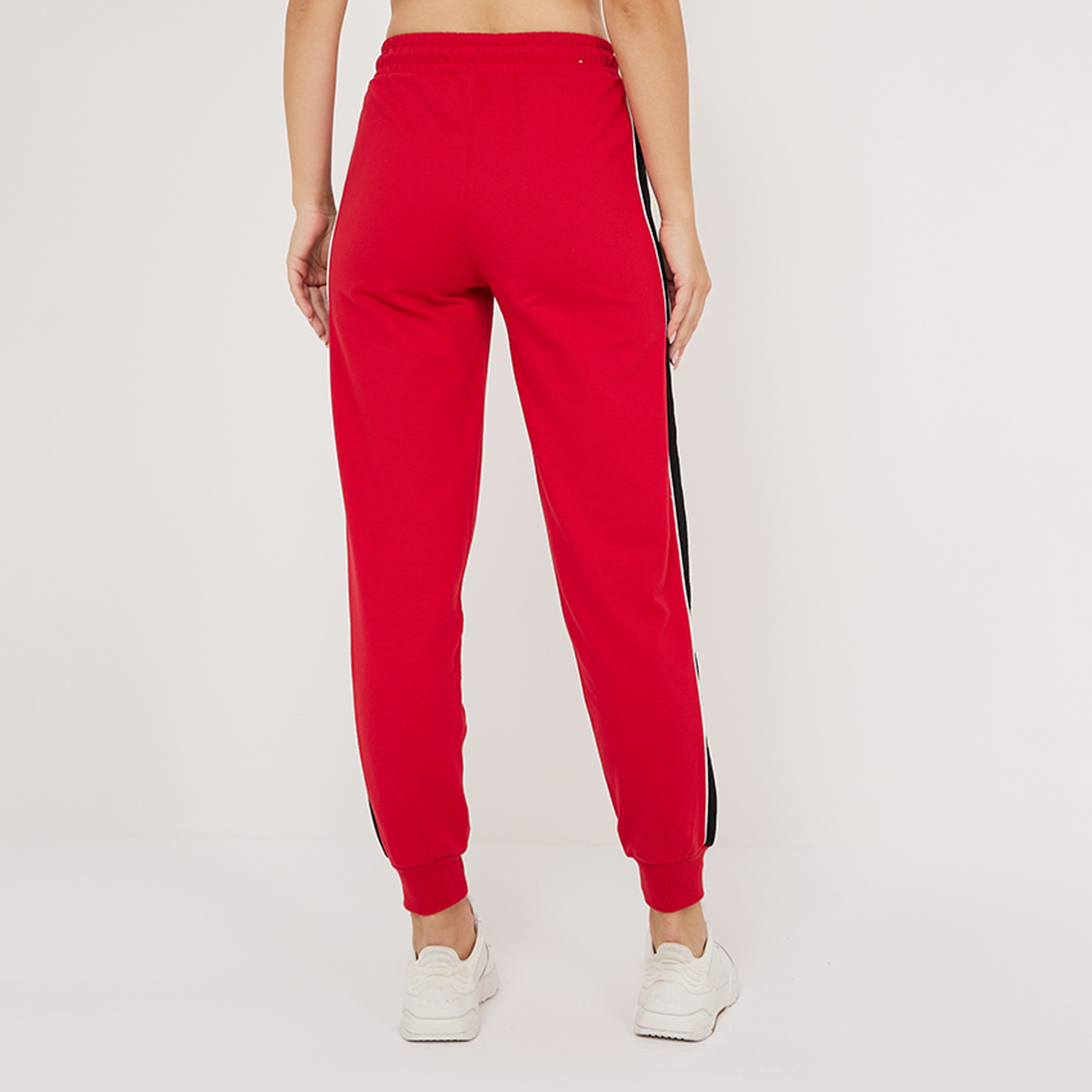 بنطال رياضي نسائي سادة بخصر مرتفع ورباط بخطوط جانبية من أيروبوستال-women-clothing-bottoms-joggers-image-8