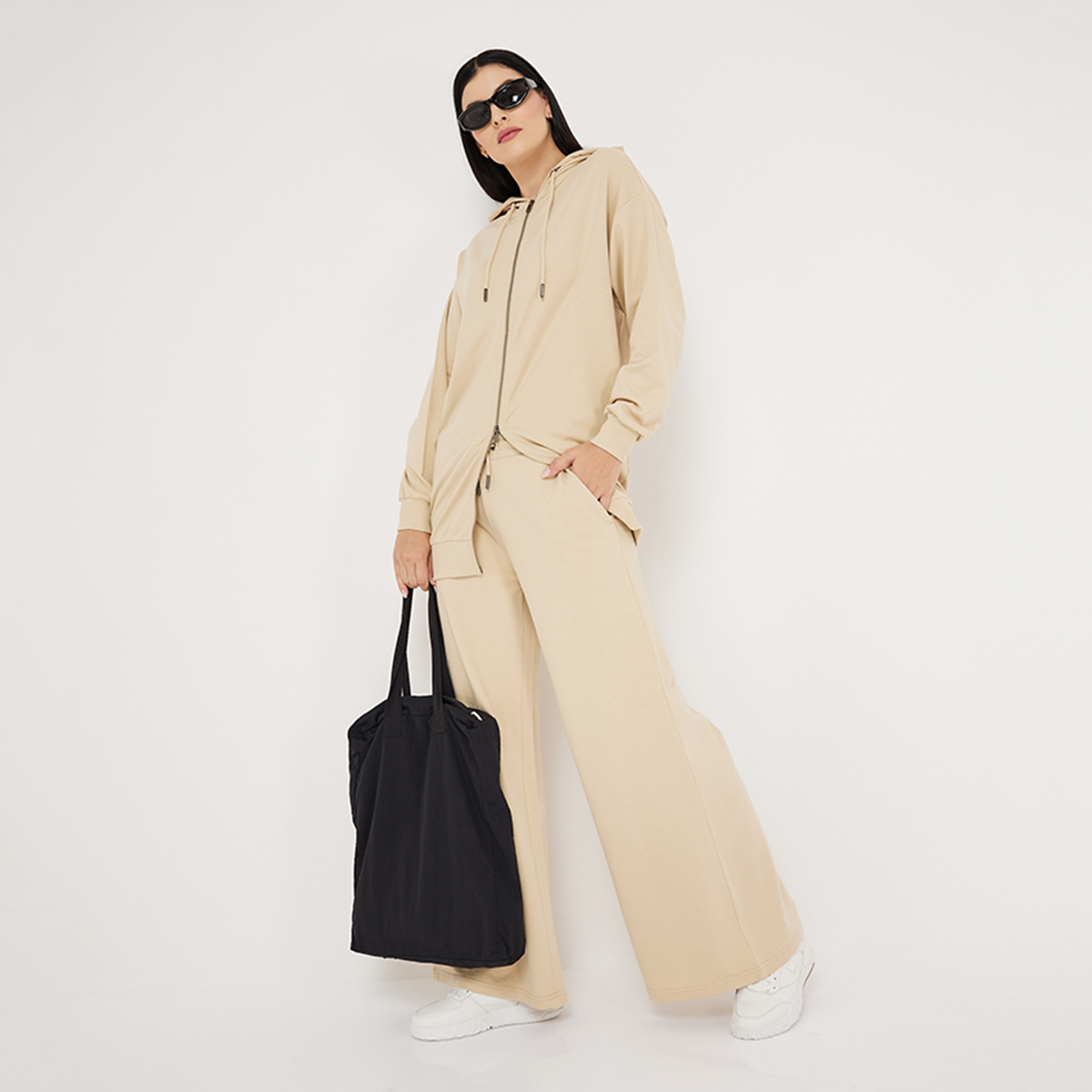 بنطال رياضي نسائي سادة بخصر مرتفع ورباط للإغلاق من أيروبوستال-women-clothing-bottoms-joggers-image-2