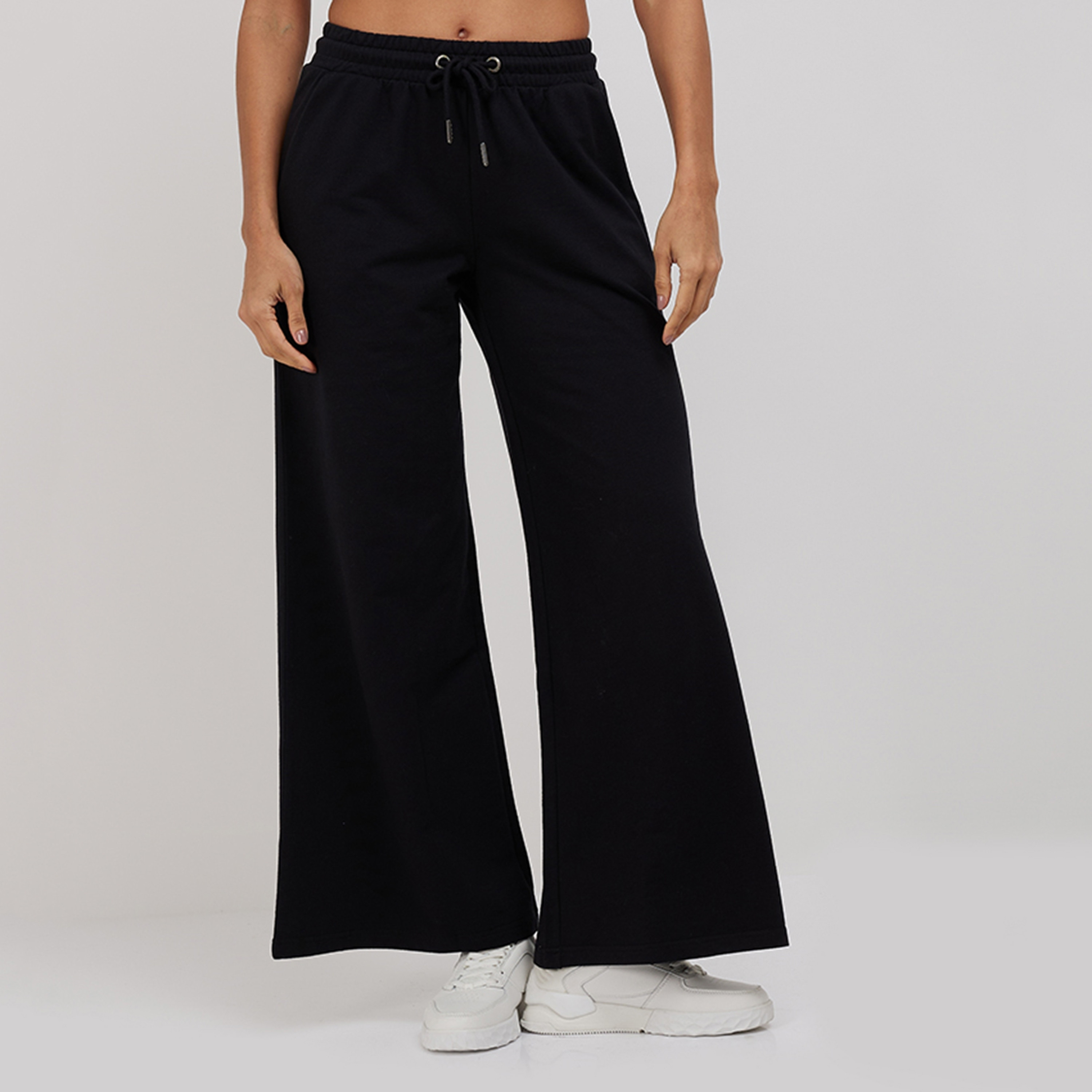 بنطال رياضي نسائي سادة بخصر مرتفع ورباط للإغلاق من أيروبوستال-women-clothing-bottoms-joggers-image-5