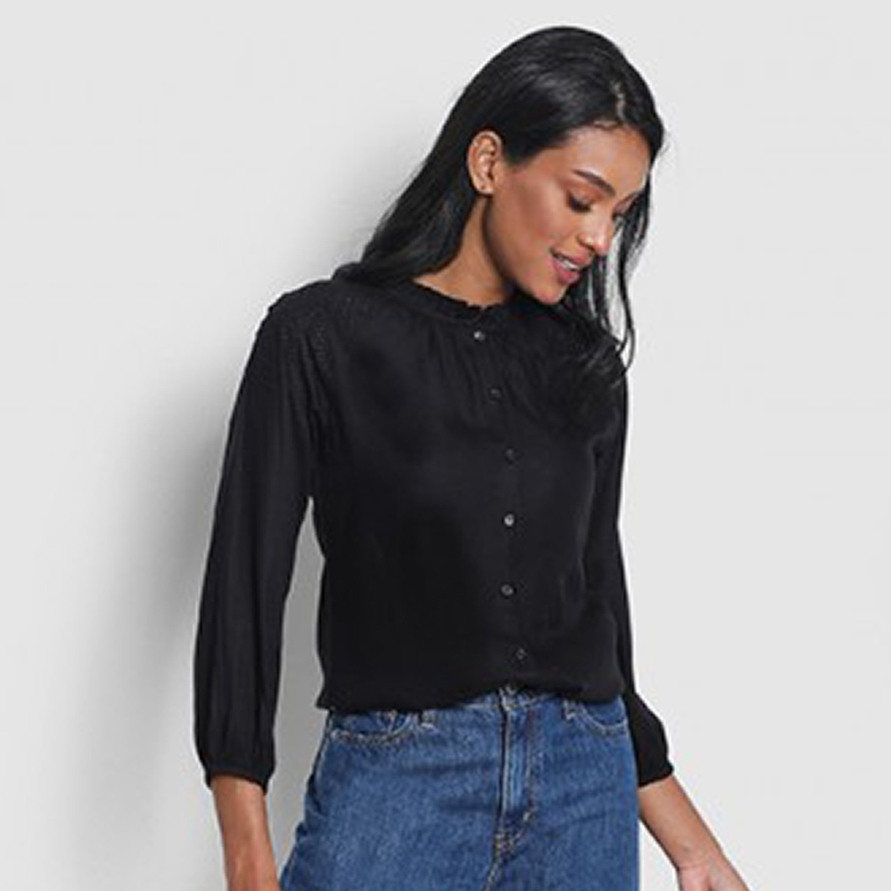 Aeropostale Black  Ruffed Neck Women's Top-women-clothing-shirtsandblouses-blouses-image-1