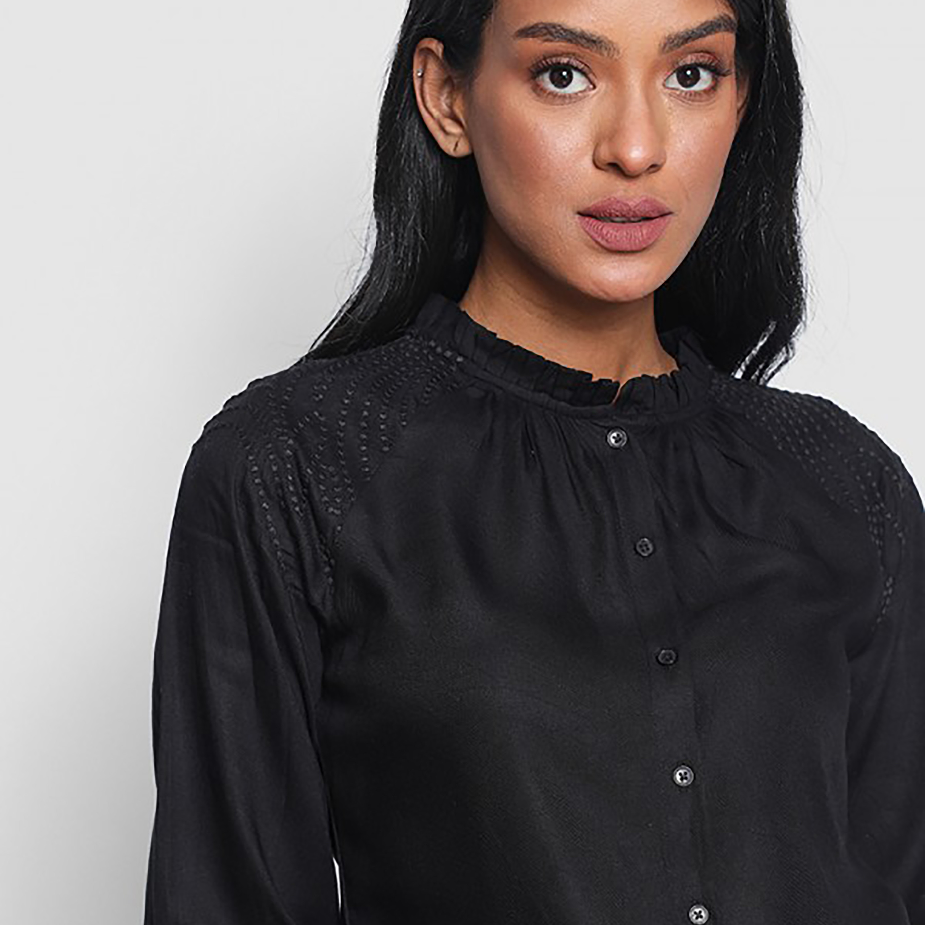 Aeropostale Black  Ruffed Neck Women's Top-women-clothing-shirtsandblouses-blouses-image-3