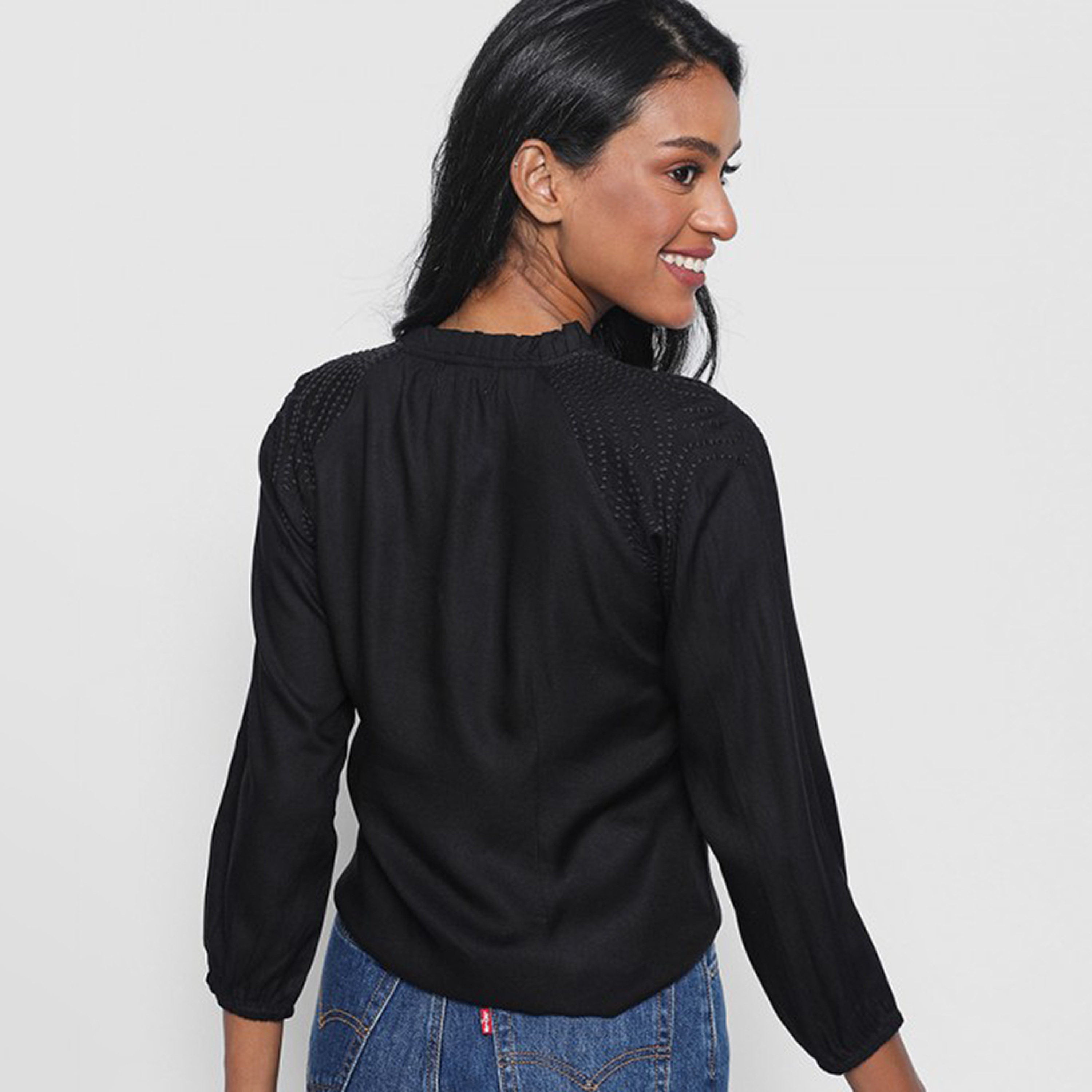 Aeropostale Black  Ruffed Neck Women's Top-women-clothing-shirtsandblouses-blouses-image-4