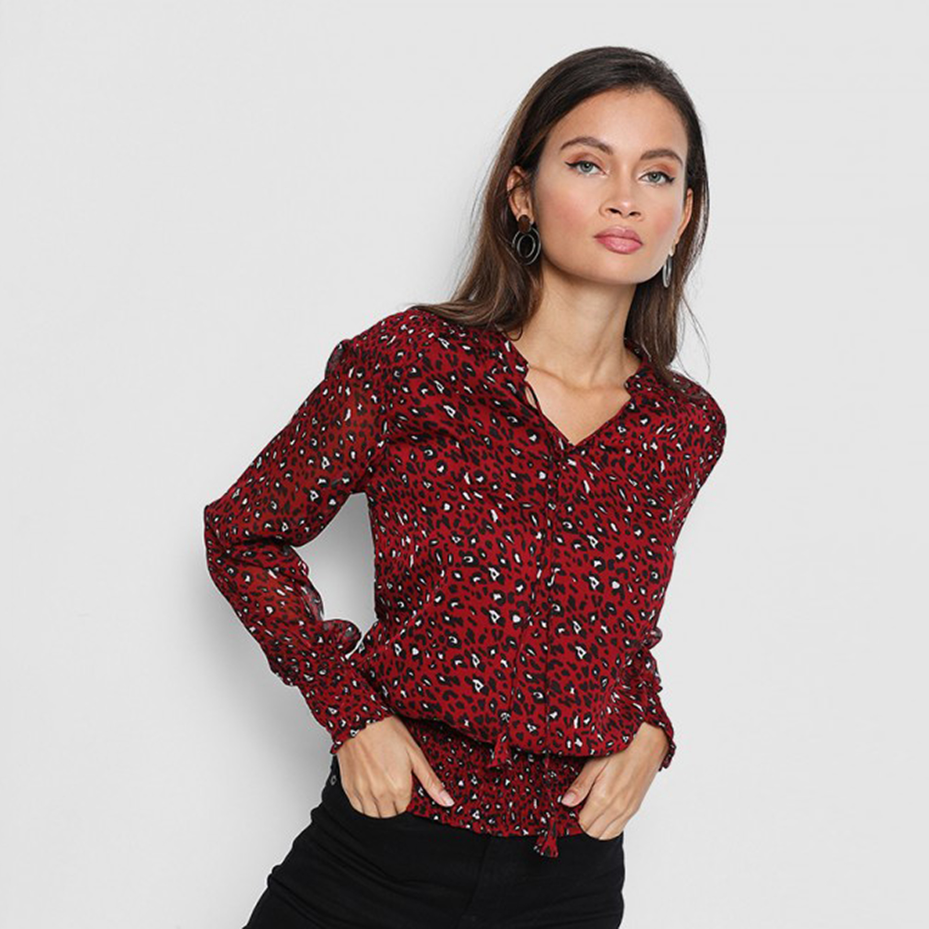 Aeropostale Red Animal Printed Semi Sheer Women's Top-women-clothing-shirtsandblouses-blouses-image-1