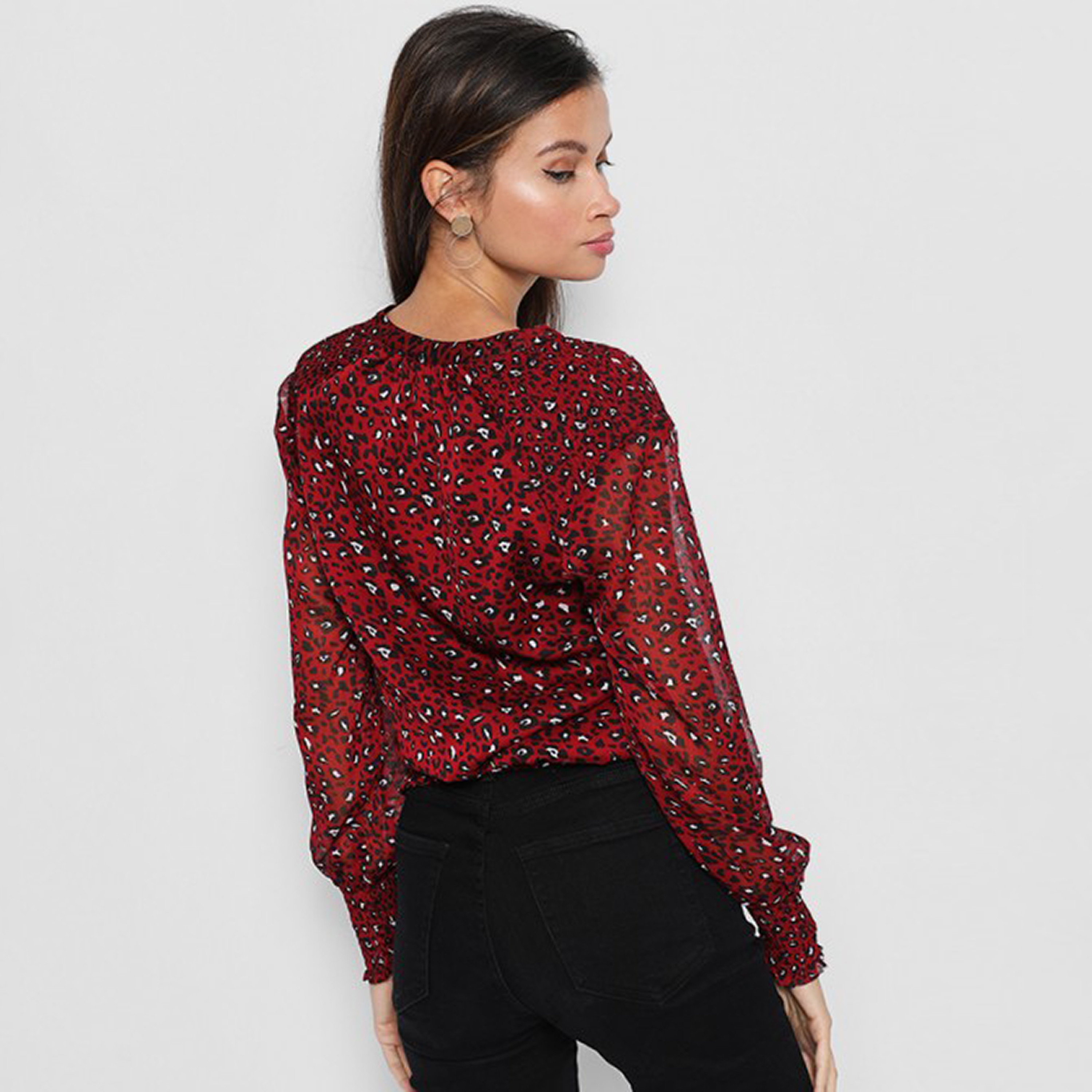 Aeropostale Red Animal Printed Semi Sheer Women's Top-women-clothing-shirtsandblouses-blouses-image-4