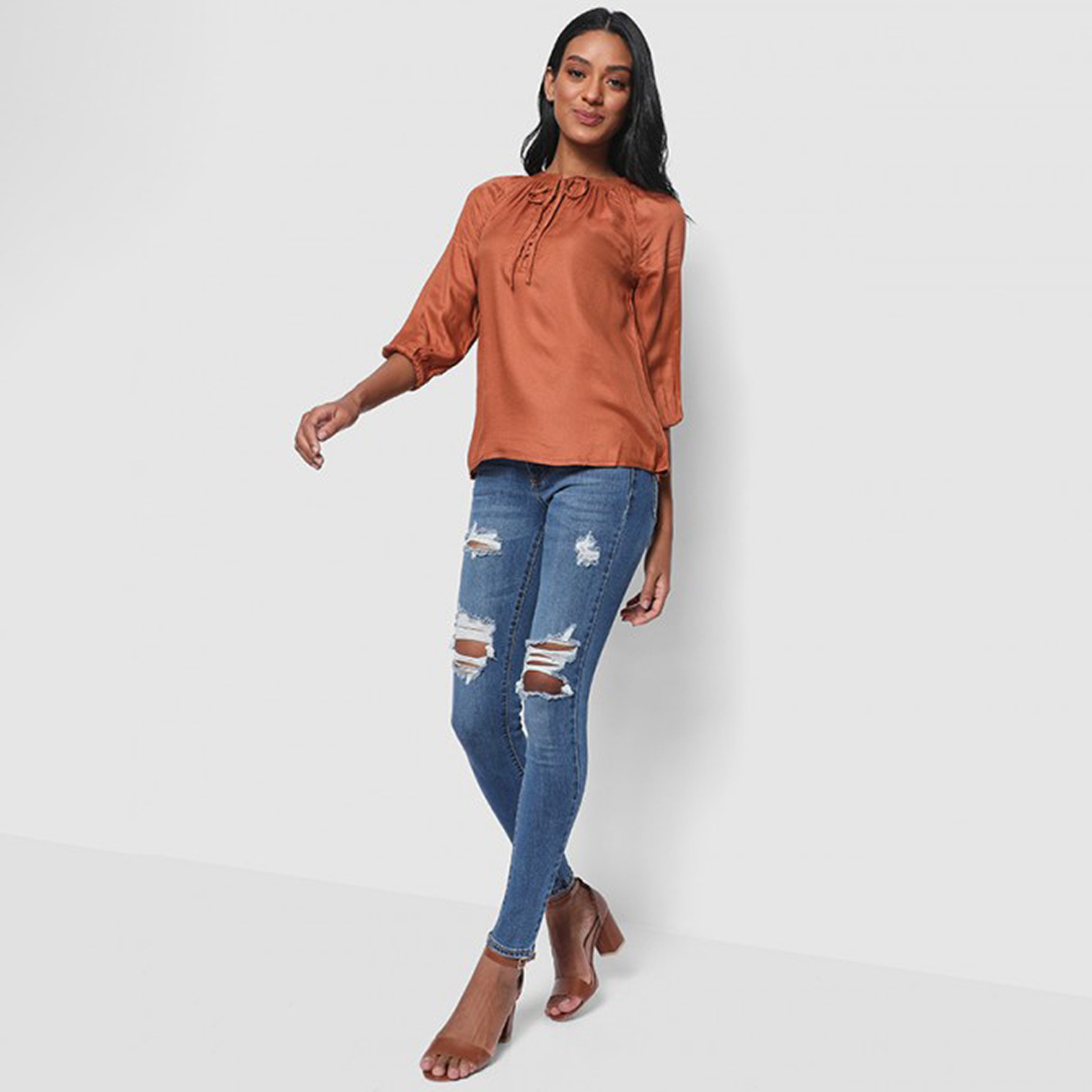 Aeropostale Rust  Tie Up Neck Women's Top-women-clothing-shirtsandblouses-blouses-image-2