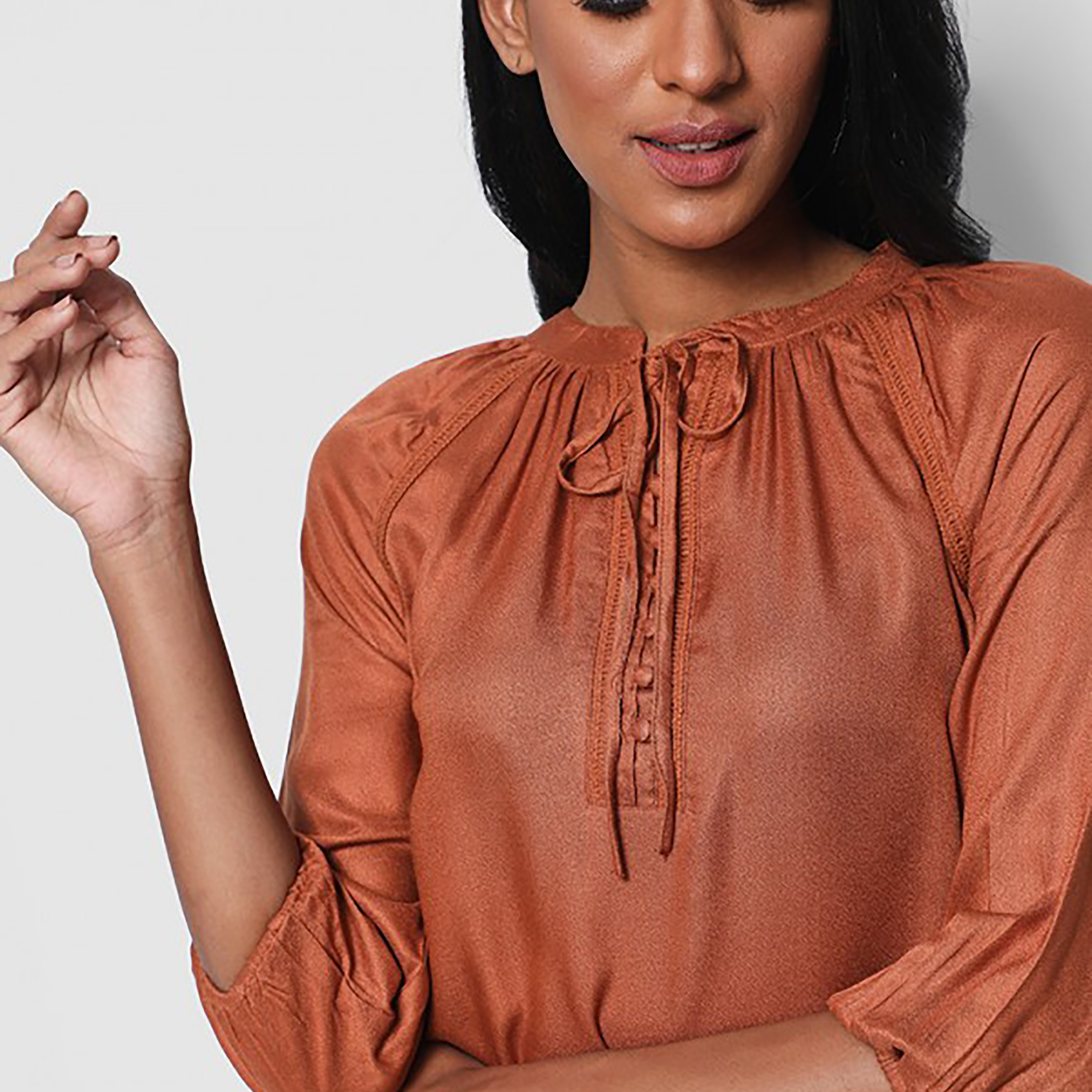 Aeropostale Rust  Tie Up Neck Women's Top-women-clothing-shirtsandblouses-blouses-image-3