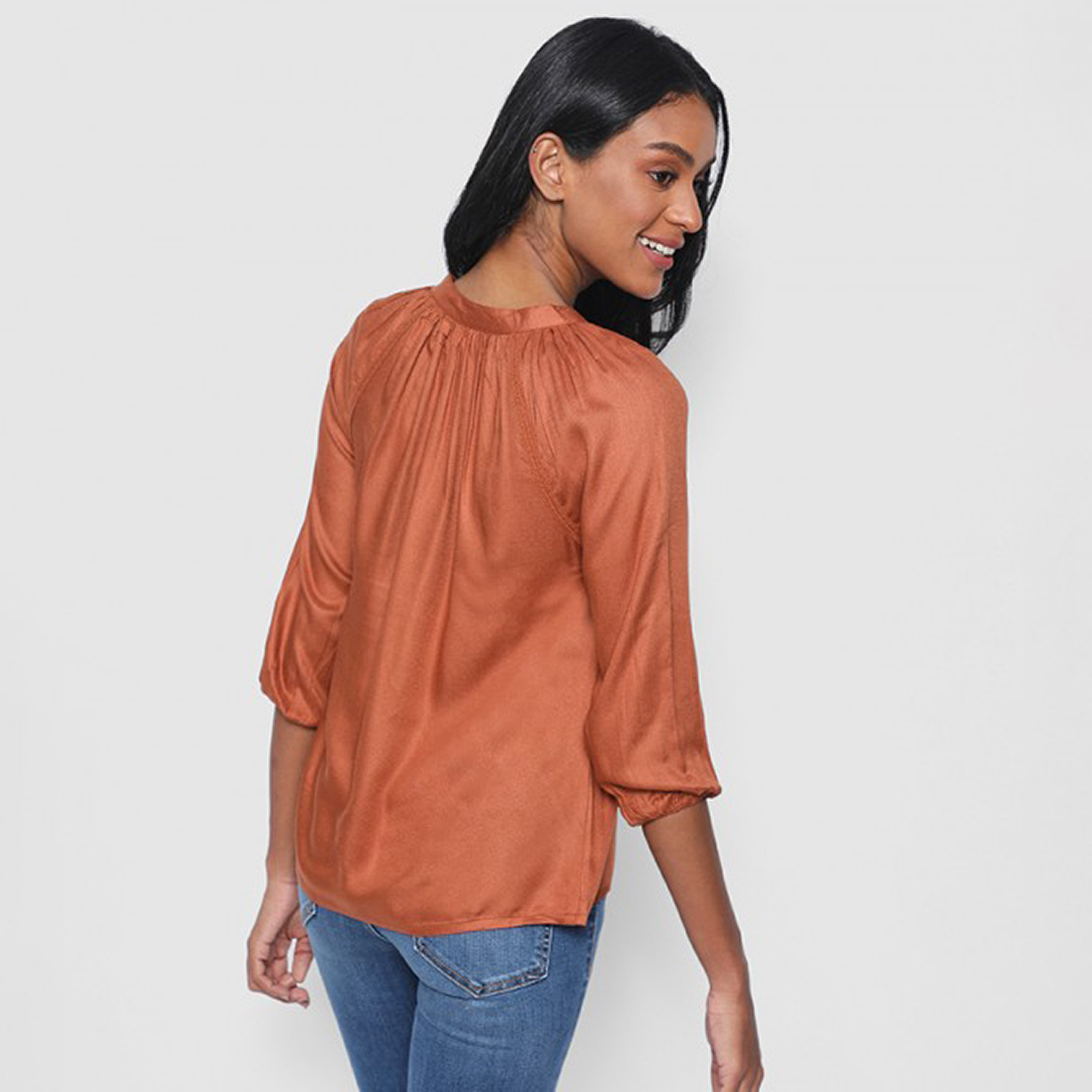 توب نسائي برباط عنق بلون الصدأ من آيروبوستيل-women-clothing-shirtsandblouses-blouses-image-1