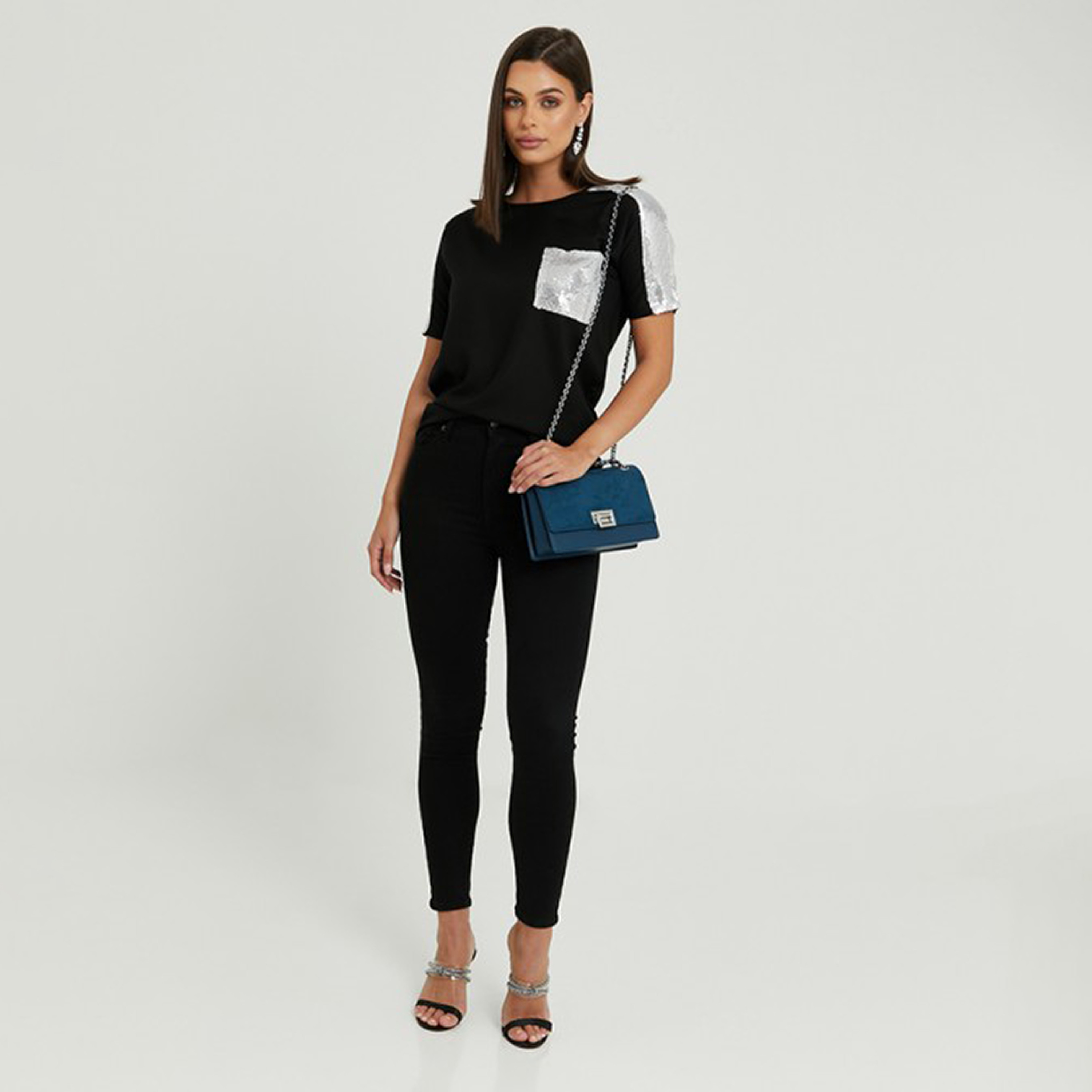 Aeropostale Black Sequins Patch Pocket Sleeves Women's Top-women-clothing-shirtsandblouses-blouses-image-2