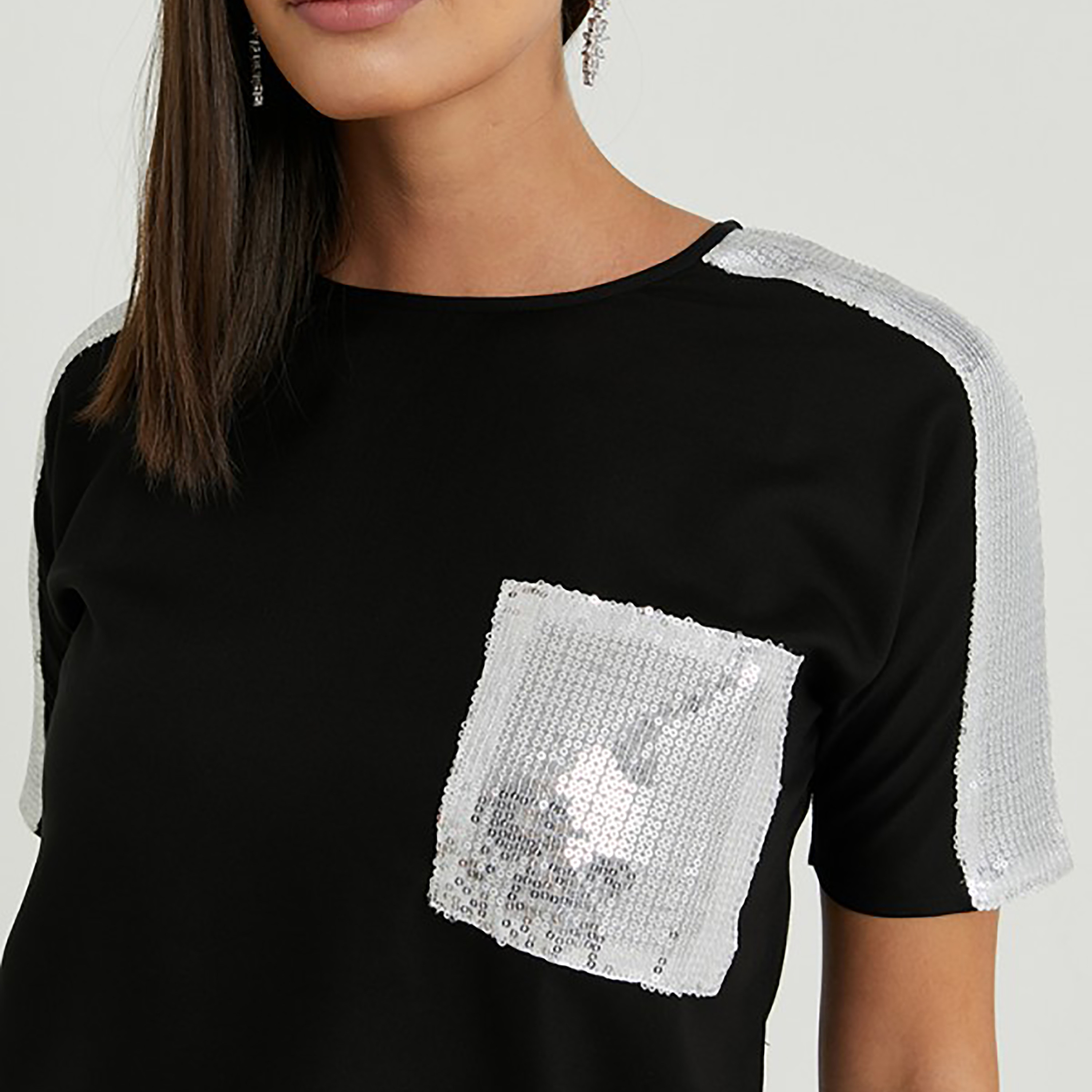 Aeropostale Black Sequins Patch Pocket Sleeves Women's Top-women-clothing-shirtsandblouses-blouses-image-3