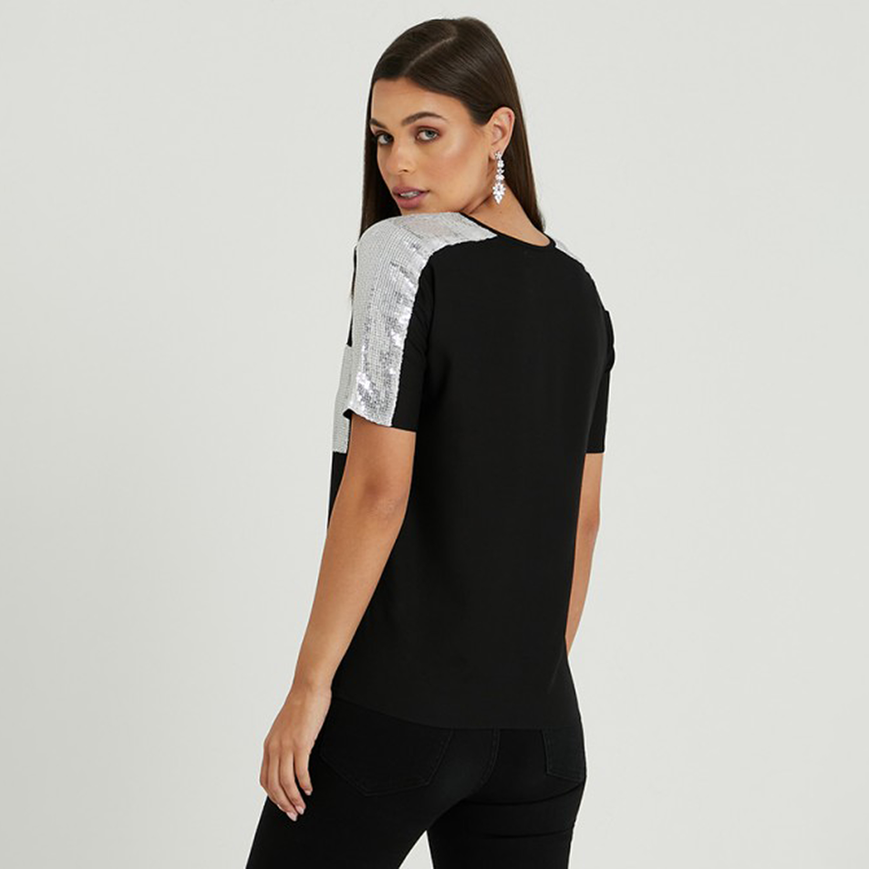 Aeropostale Black Sequins Patch Pocket Sleeves Women's Top-women-clothing-shirtsandblouses-blouses-image-4