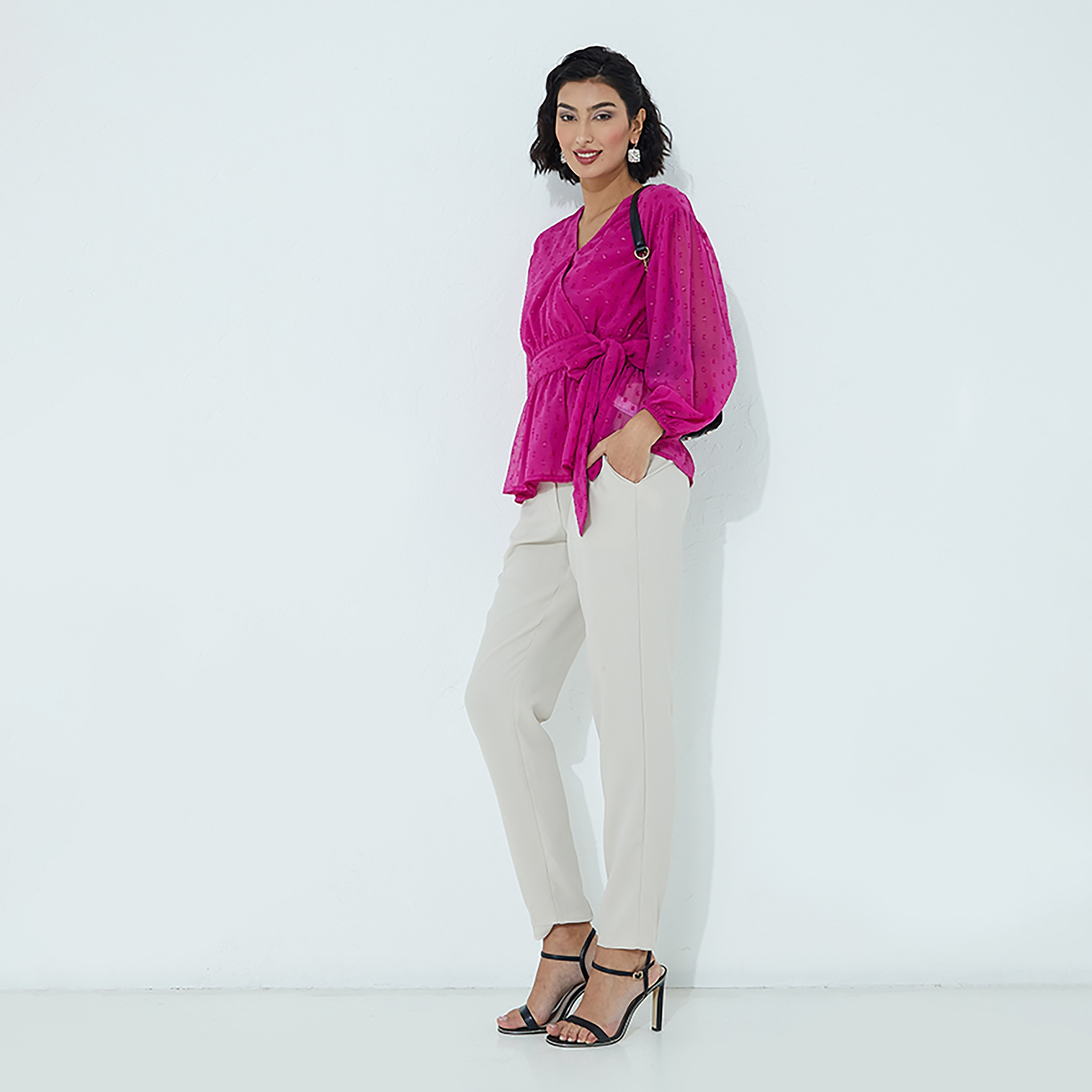 Aeropostale Magenta Dobby Balloon Sleeves Women's Wrap Top-women-clothing-shirtsandblouses-blouses-image-2