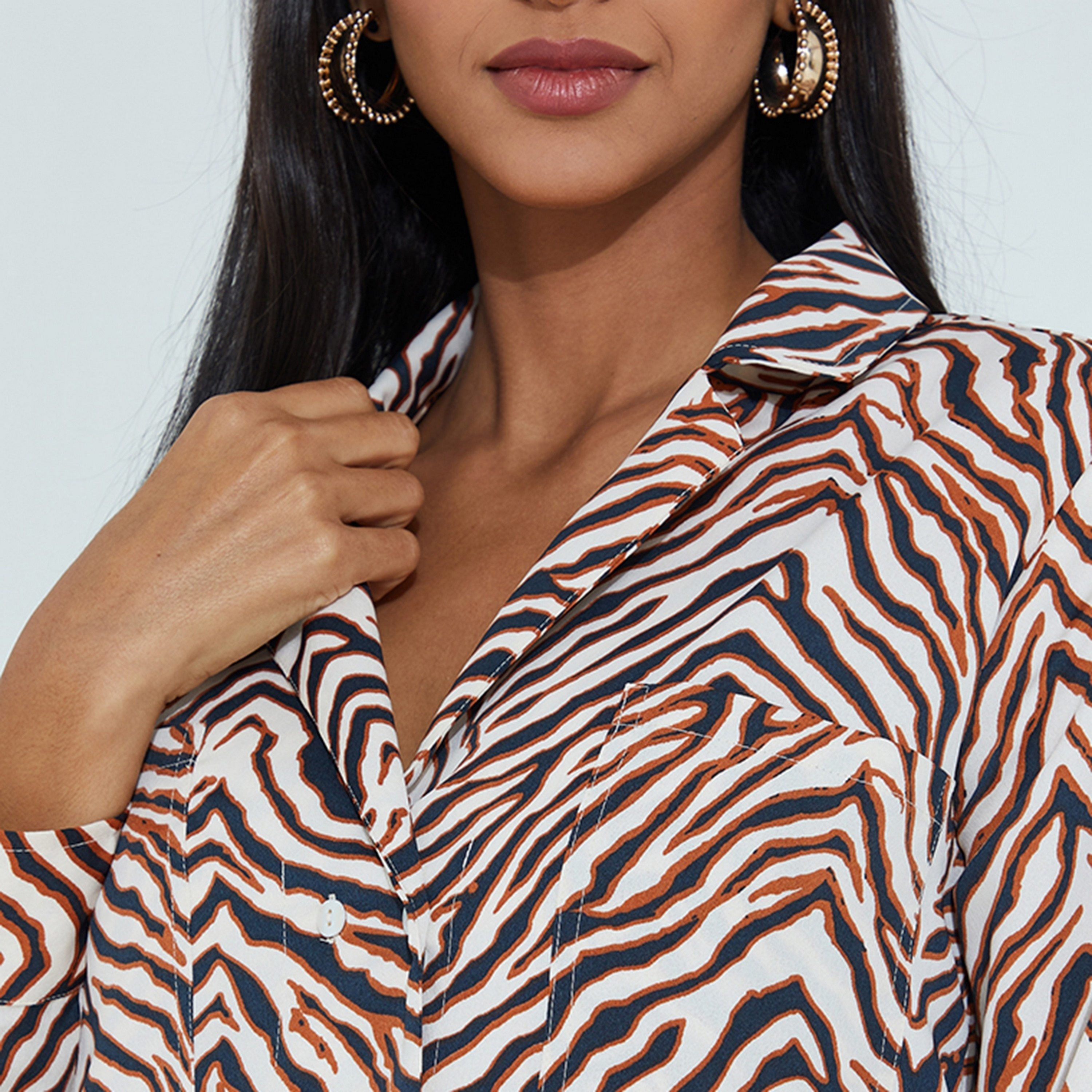 Aeropostale Zebra Print Notch Collar Long Sleeves Women's Shirt-women-clothing-shirtsandblouses-shirts-image-3