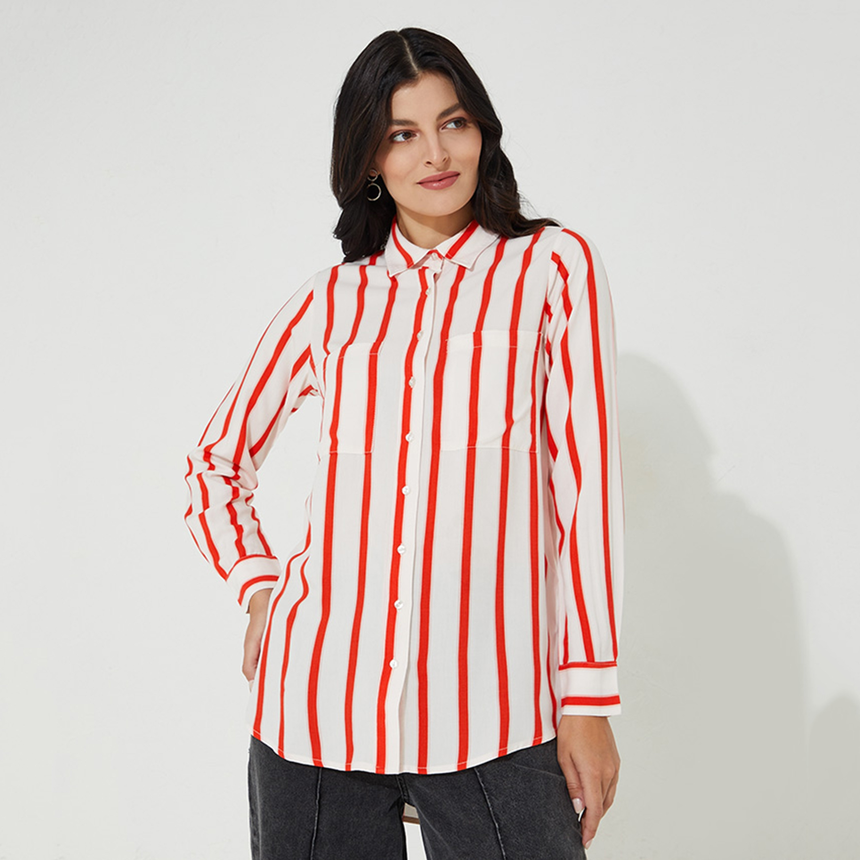 Aeropostale Striped Collared Long Sleeves Women's Shirt-women-clothing-shirtsandblouses-shirts-image-1