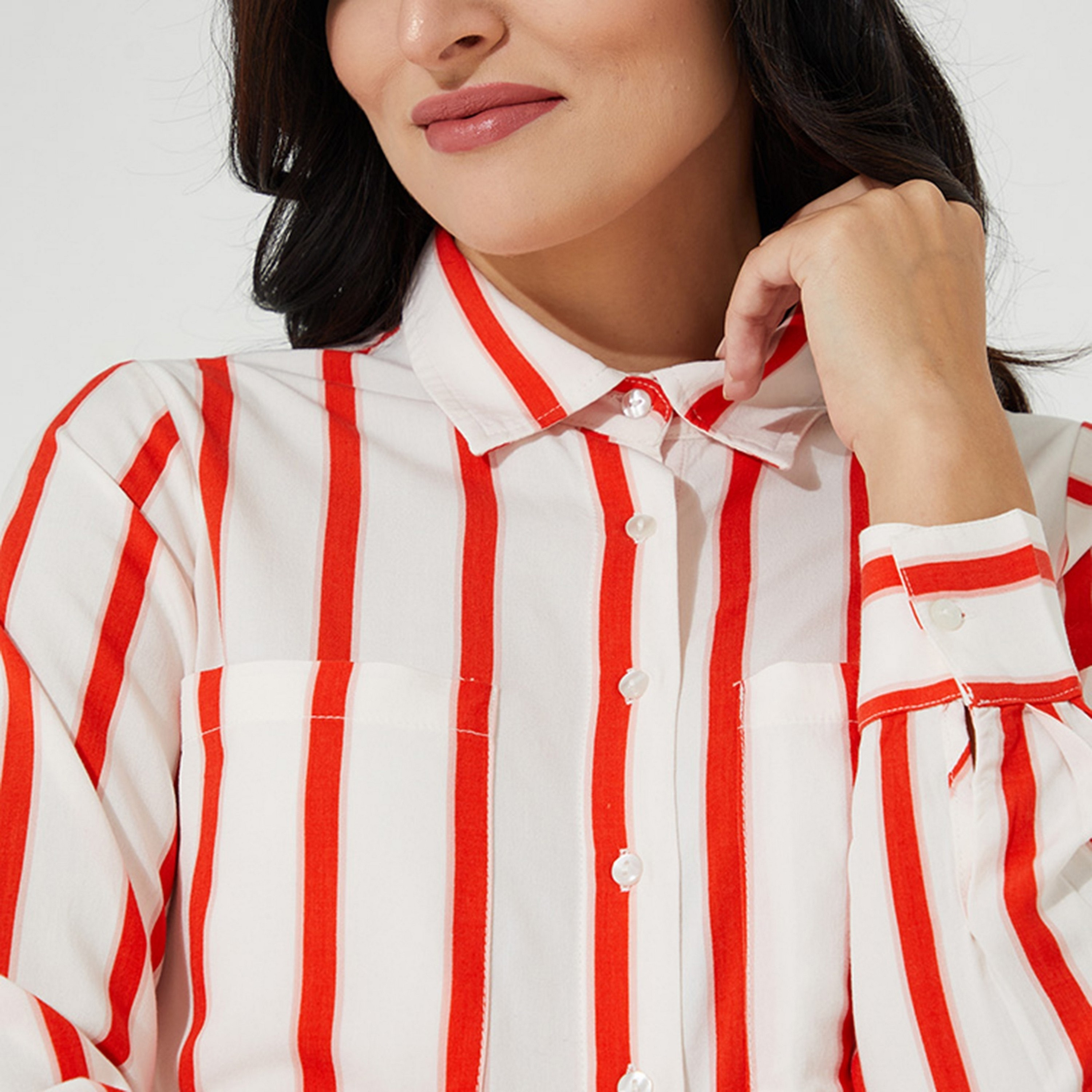 قميص نسائي مخطط بأكمام طويلة وياقة من أيروبوستال-women-clothing-shirtsandblouses-shirts-image-3