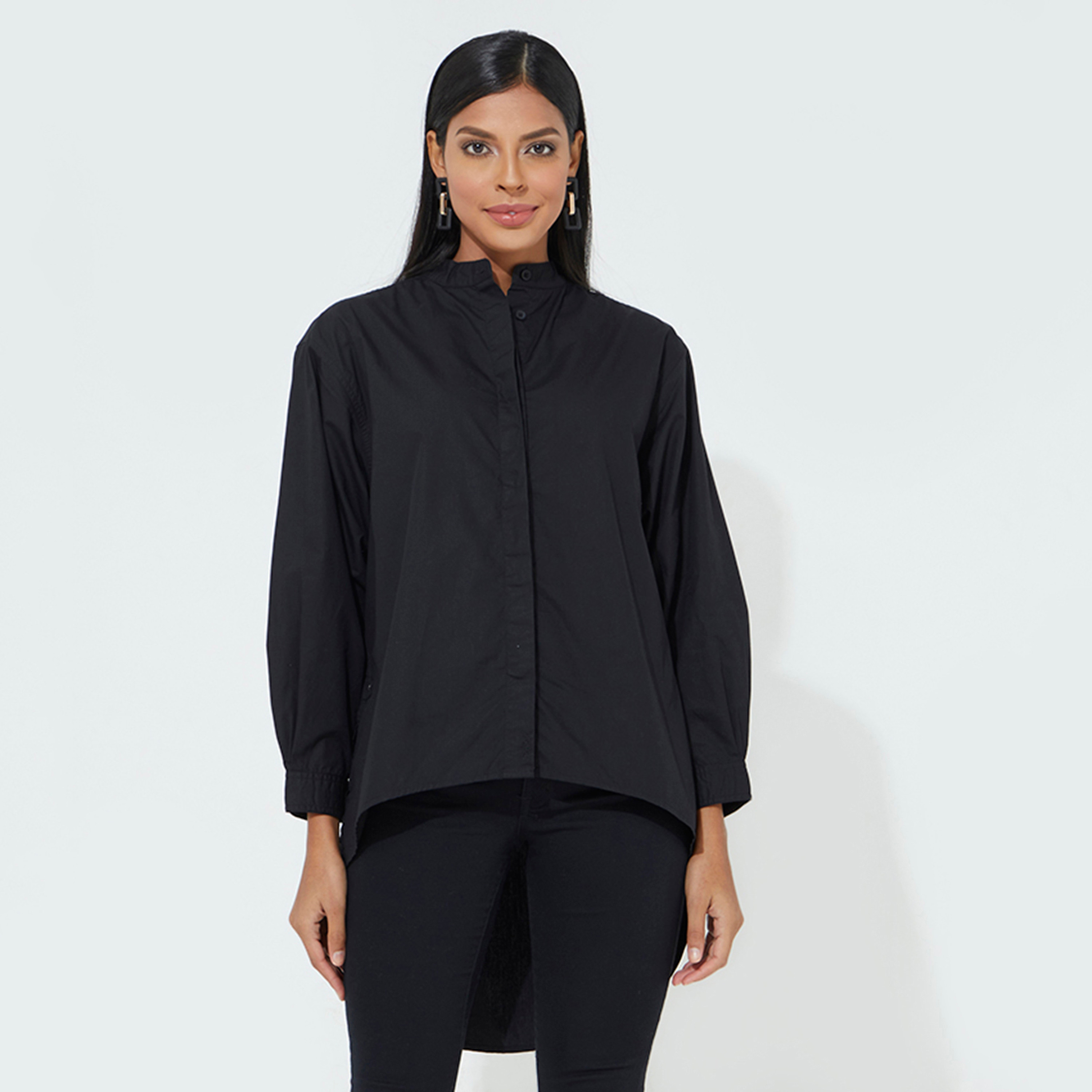 Aeropostale Plain Band Collar Long Sleeves Women's Shirt-women-clothing-shirtsandblouses-shirts-image-1