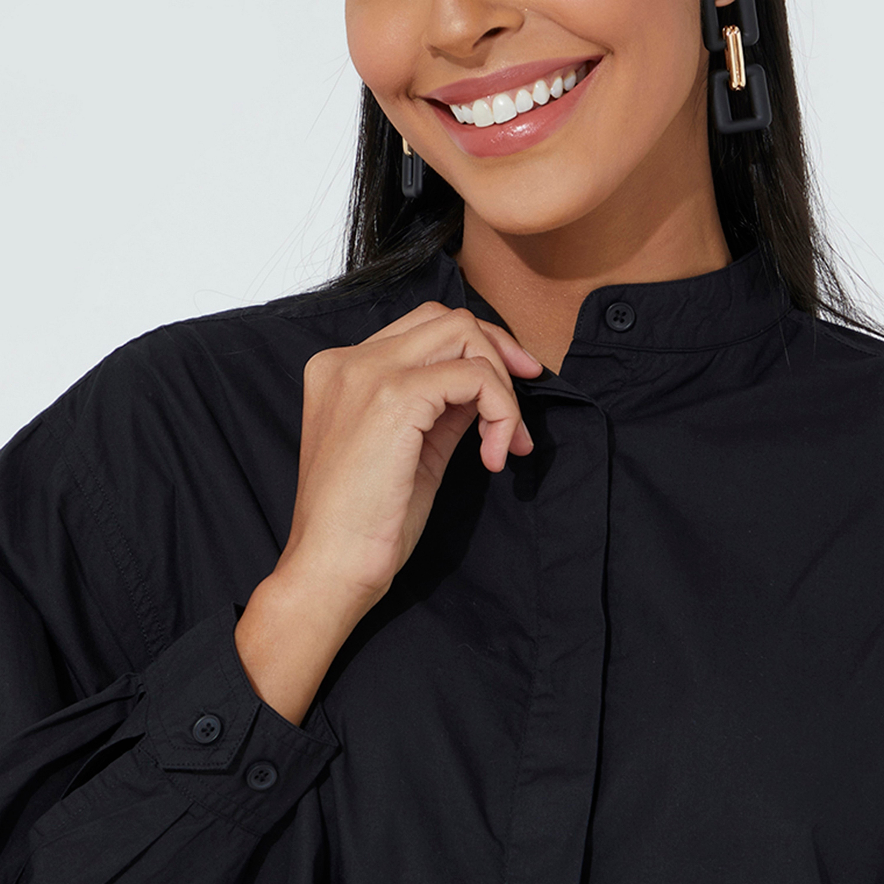 Aeropostale Plain Band Collar Long Sleeves Women's Shirt-women-clothing-shirtsandblouses-shirts-image-3
