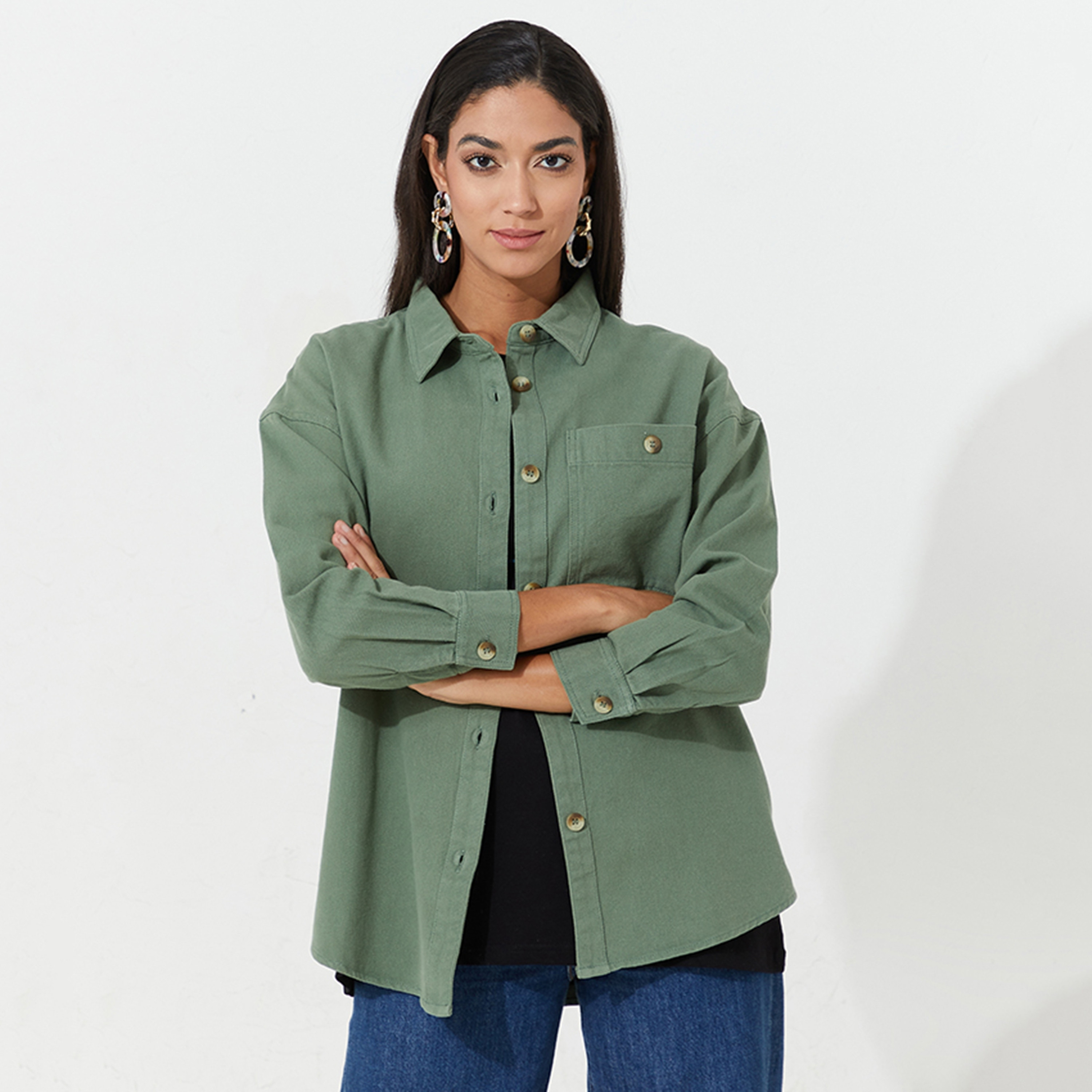 Aeropostale Plain Collared Long Sleeves Women's Shirt-women-clothing-shirtsandblouses-shirts-image-1