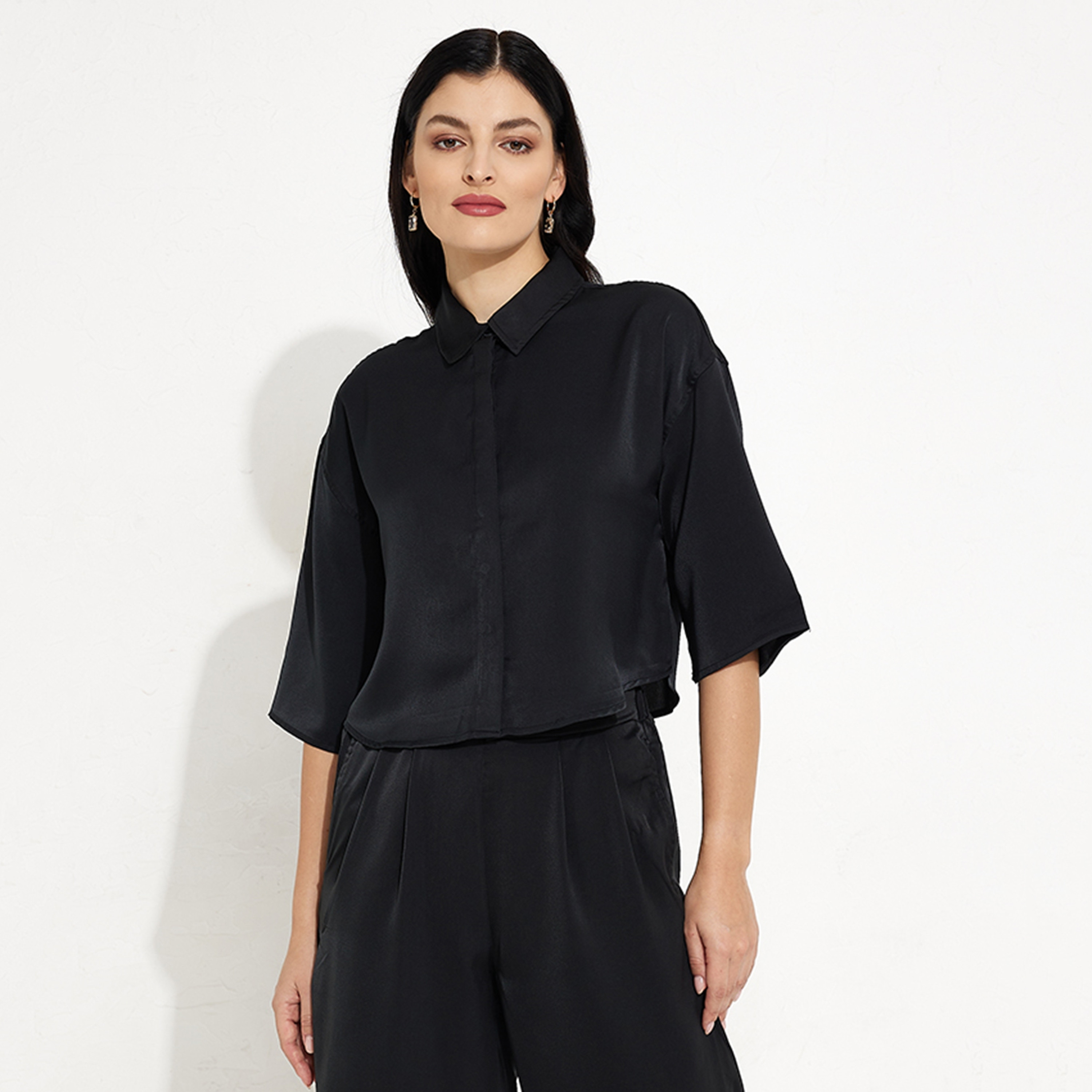 Aeropostale Plain Collared Short Sleeves Women's Shirt-women-clothing-shirtsandblouses-shirts-image-1