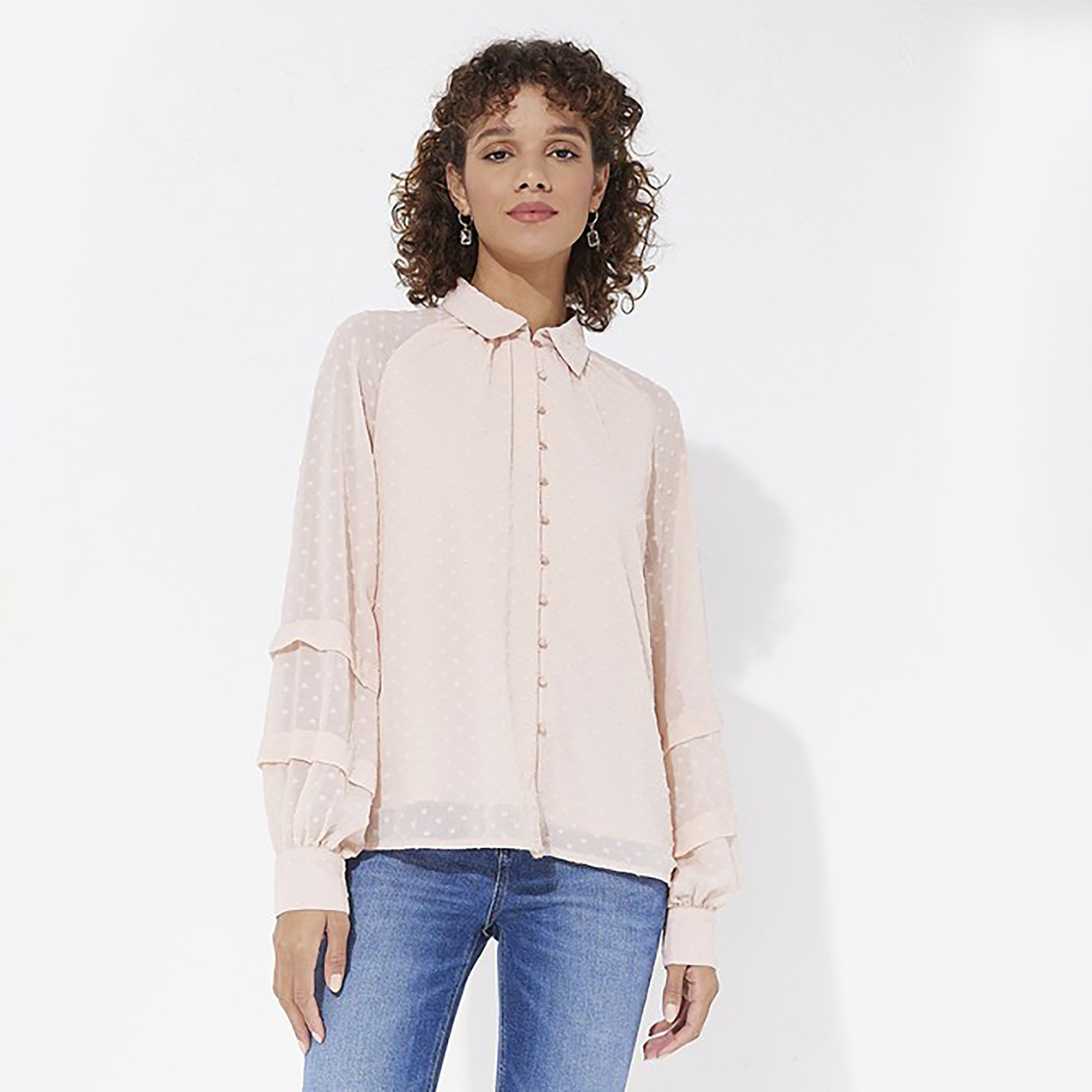 بلوزة من إيروبوستال ذات تصميم ذاتي بياقة وأكمام طويلة-women-clothing-shirtsandblouses-blouses-image-1