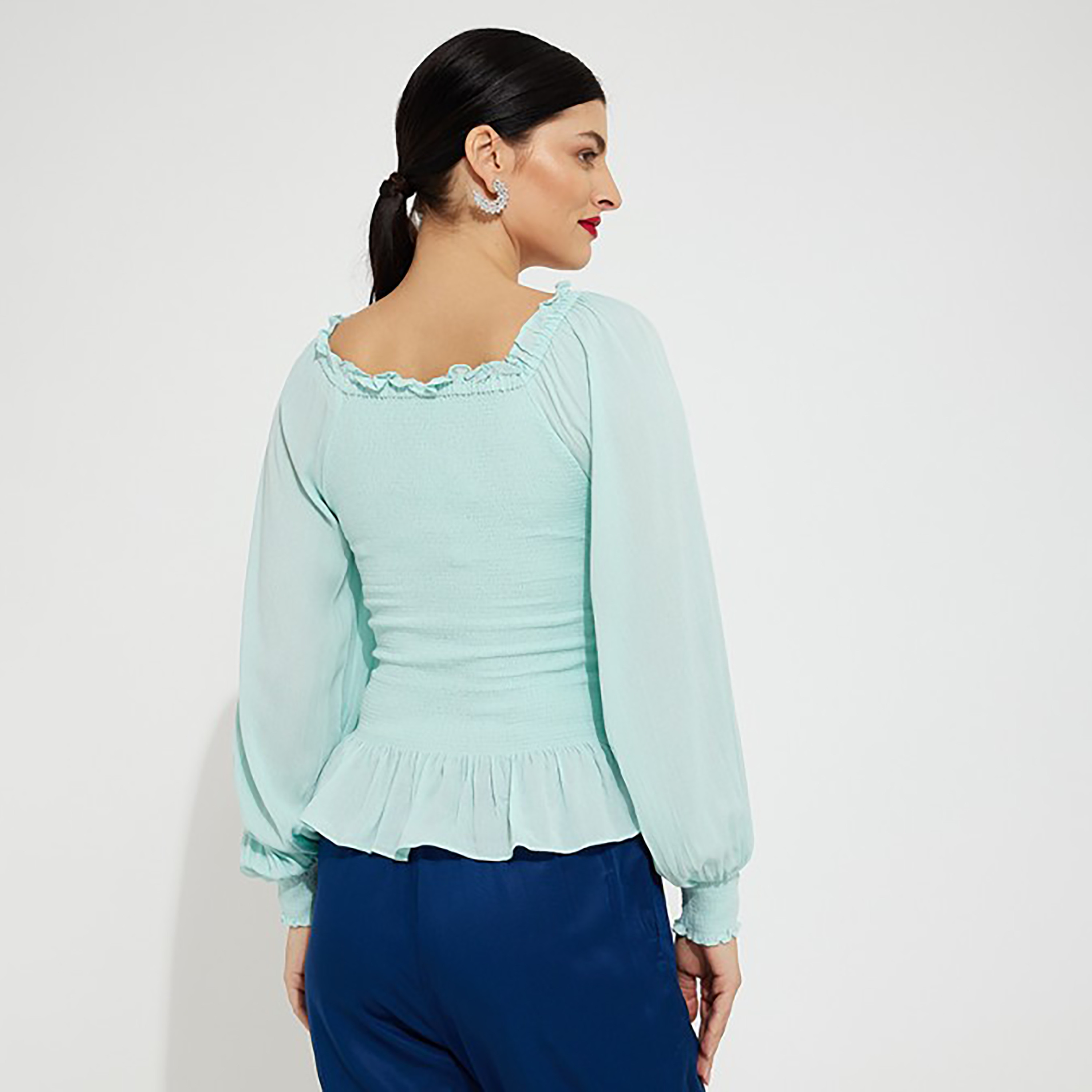 Aeropostale Smocked Square Neck Balloon Sleeves Top-women-clothing-shirtsandblouses-blouses-image-4