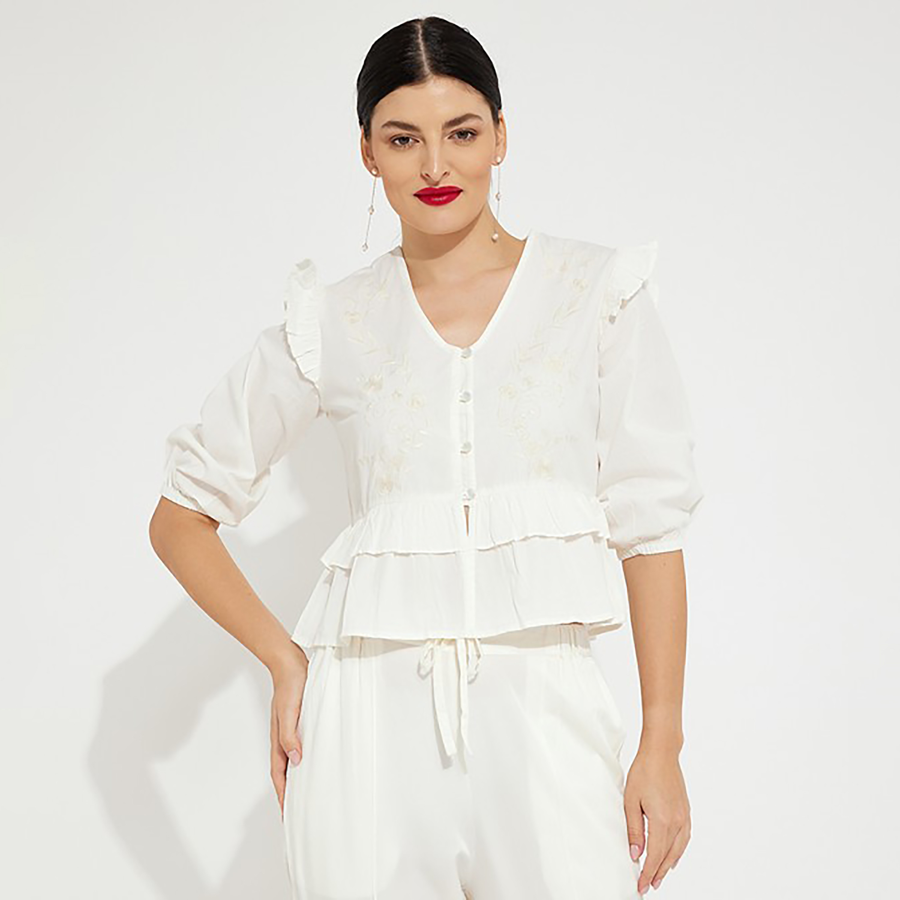 Aeropostale Embroidered V-Neck Three-Quarter Sleeves Top-women-clothing-shirtsandblouses-blouses-image-1