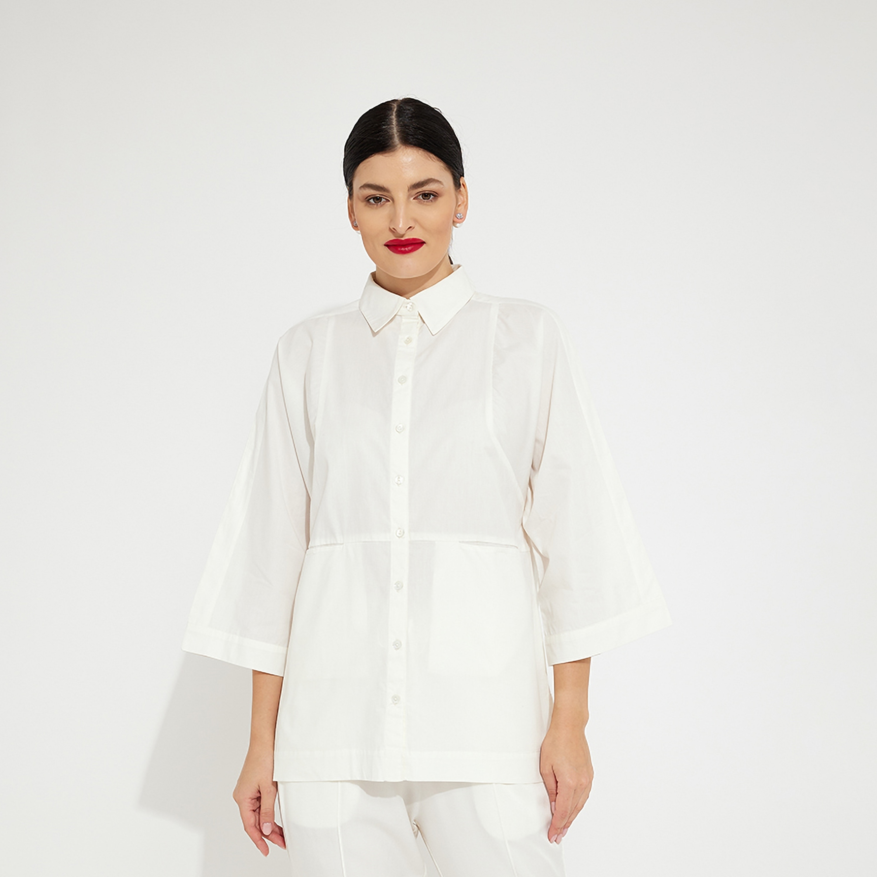 قميص نسائي بياقة سادة وأكمام بطول ثلاثة أرباع من أيروبوستال-women-clothing-shirtsandblouses-shirts-image-1